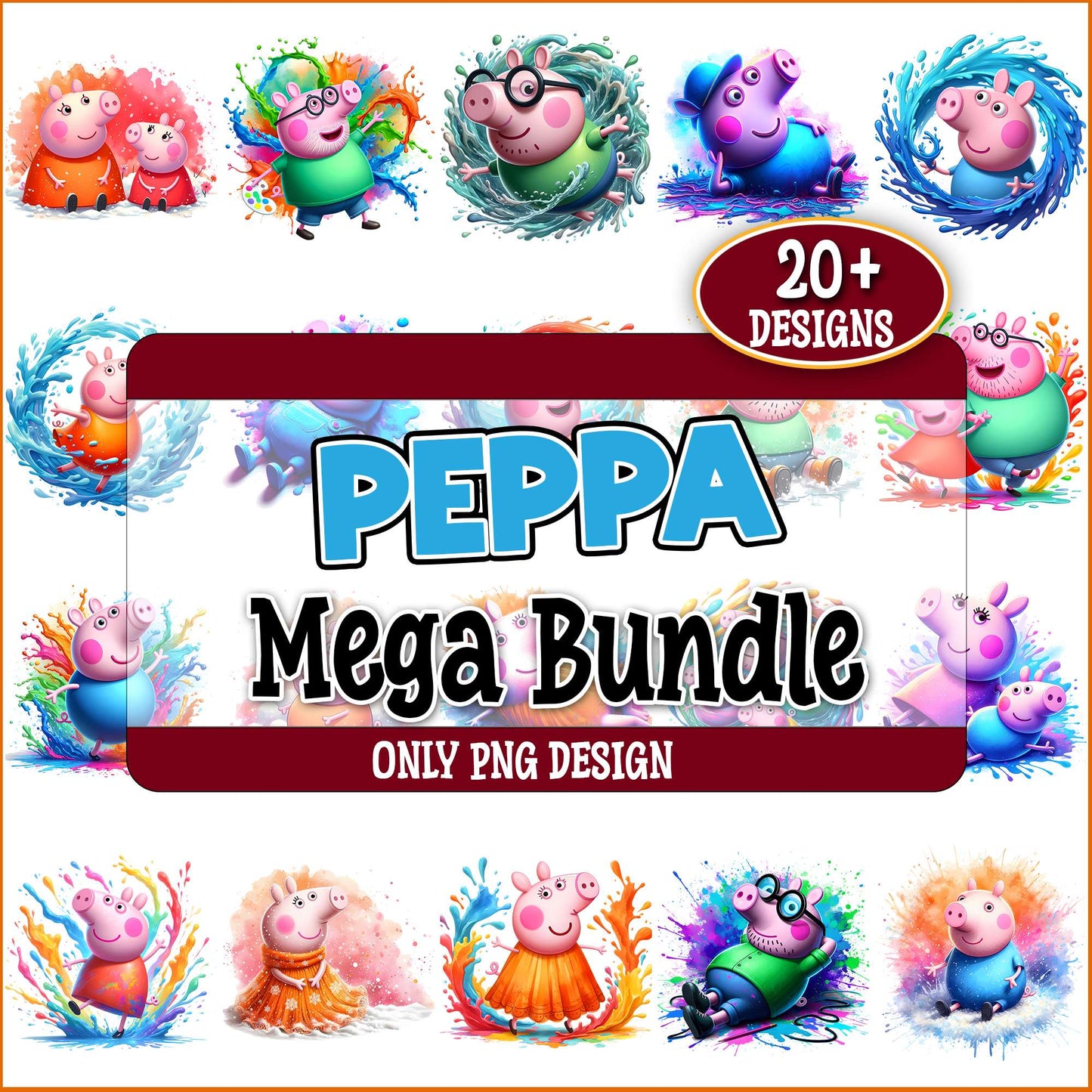 Peppa pig watercolor png bundle