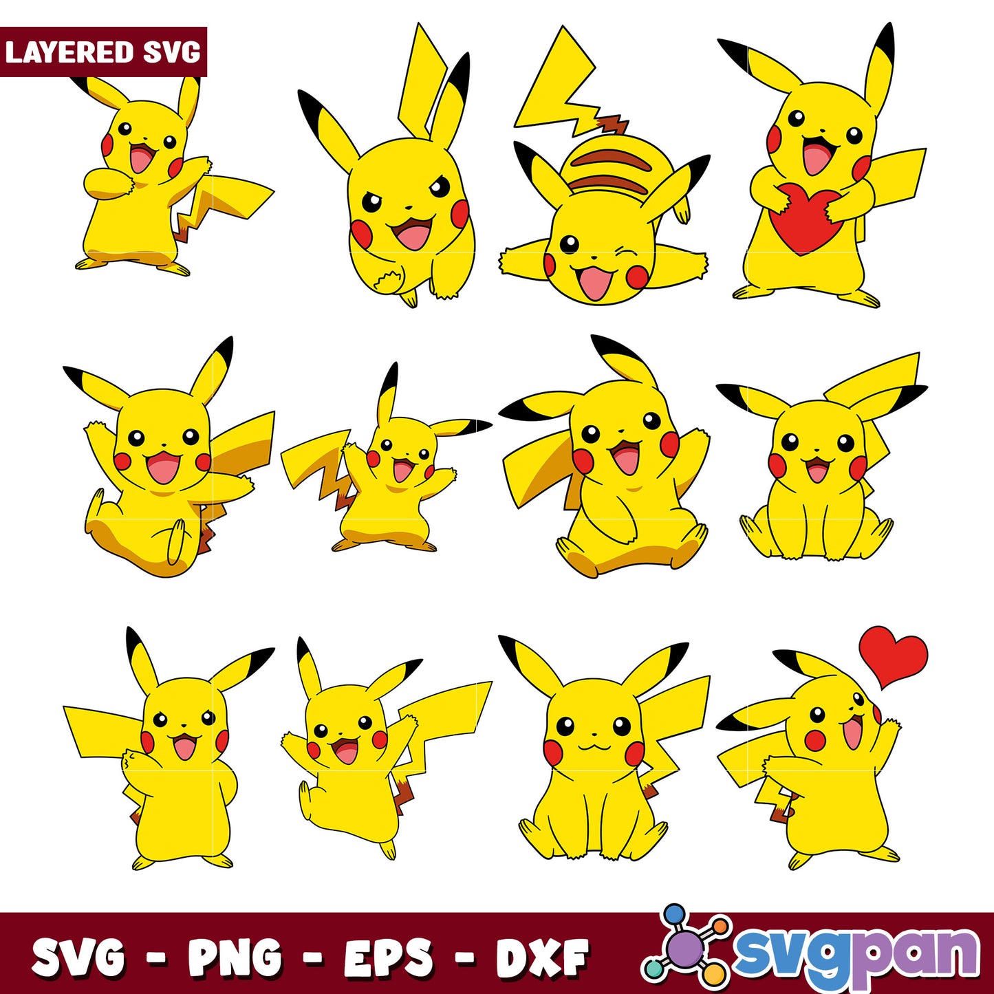Pikachu SVG Bundle 12 Layered Designs