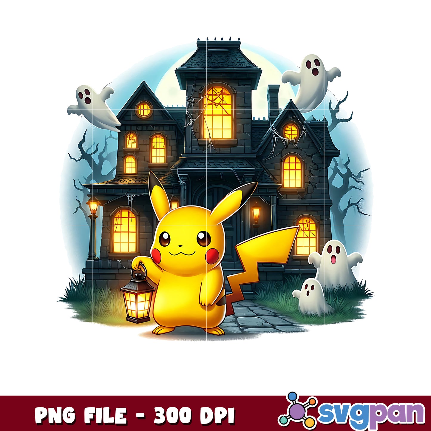 Pikachu creepy castle png, happy halloween png, halloween decor png