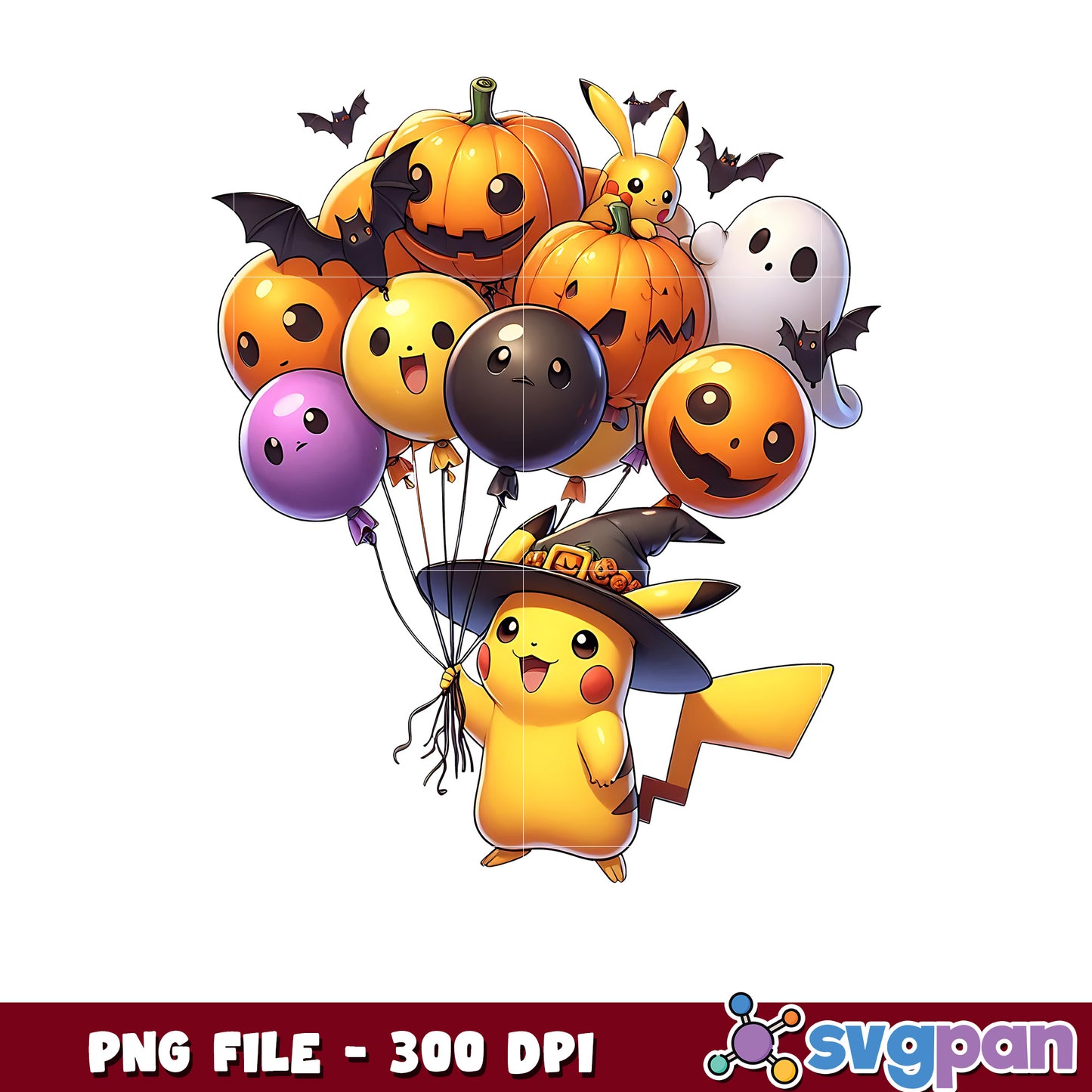 Pikachu halloween balloon png, happy halloween png, halloween pokemon png
