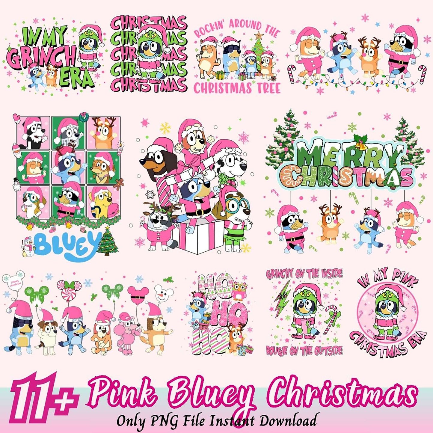 Pink Bluey Christmas PNG Bundle