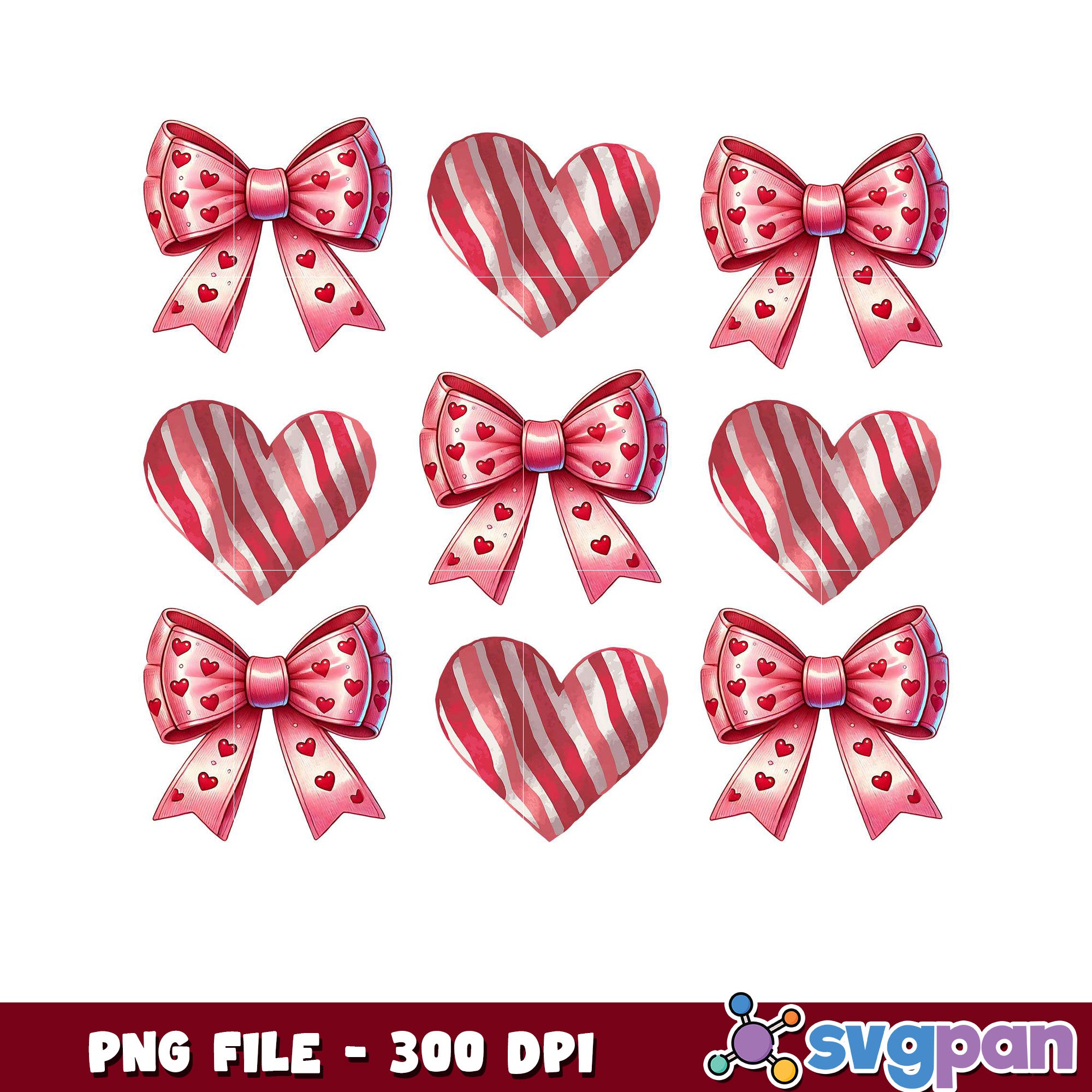 Pink Bows and Hearts PNG Bundle for Crafts, High Quality Design – svgpan