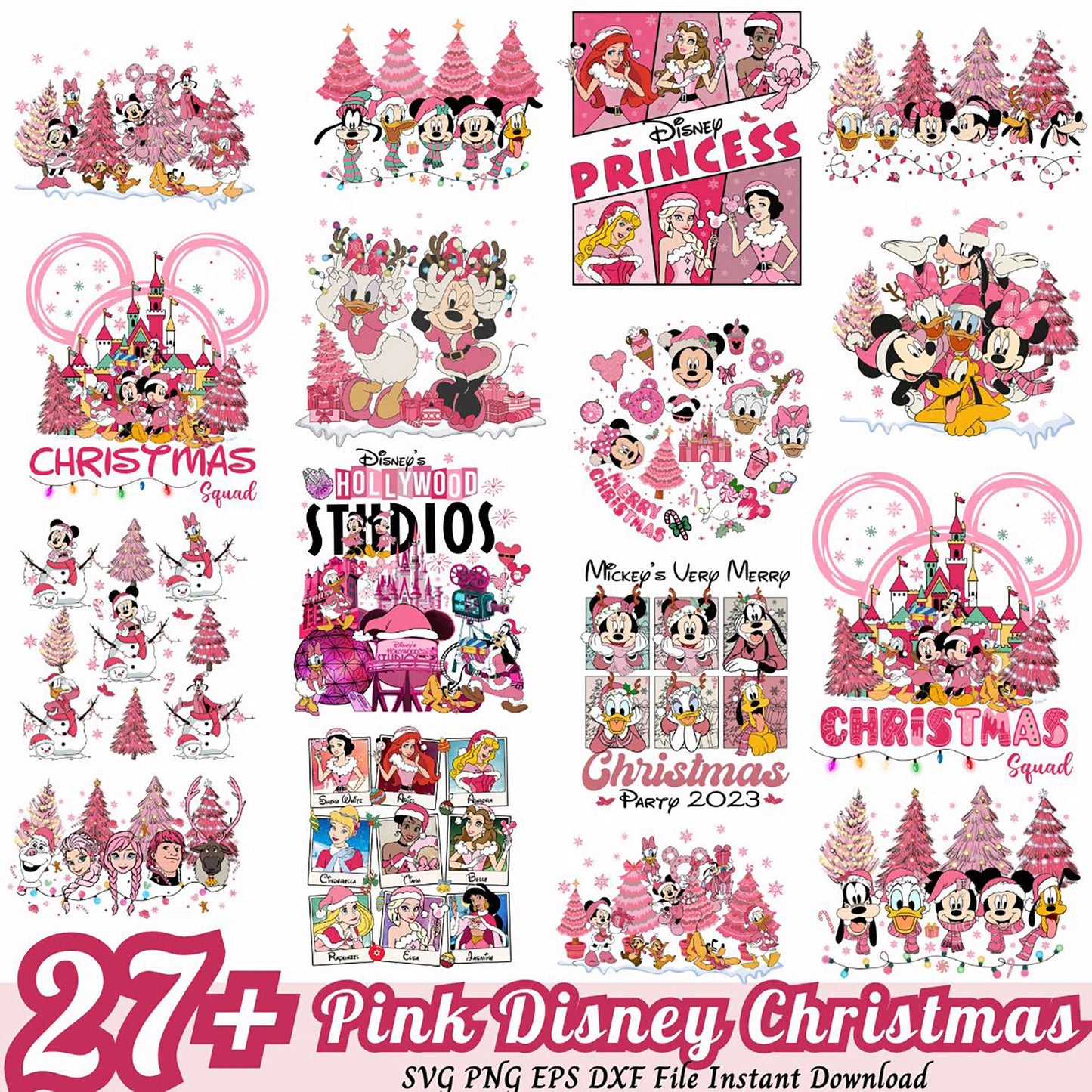 Pink Disney Christmas SVG Bundle