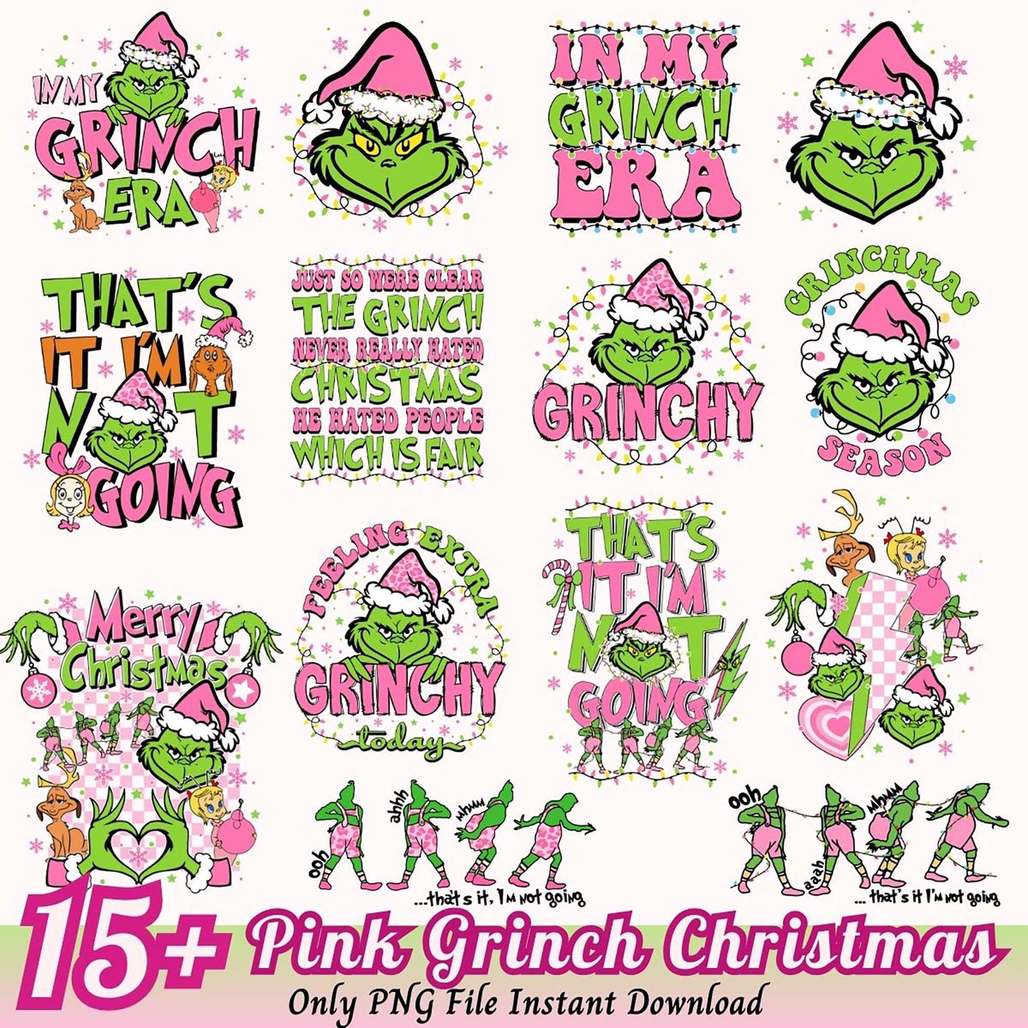 Pink Grinch Christmas PNG Bundle