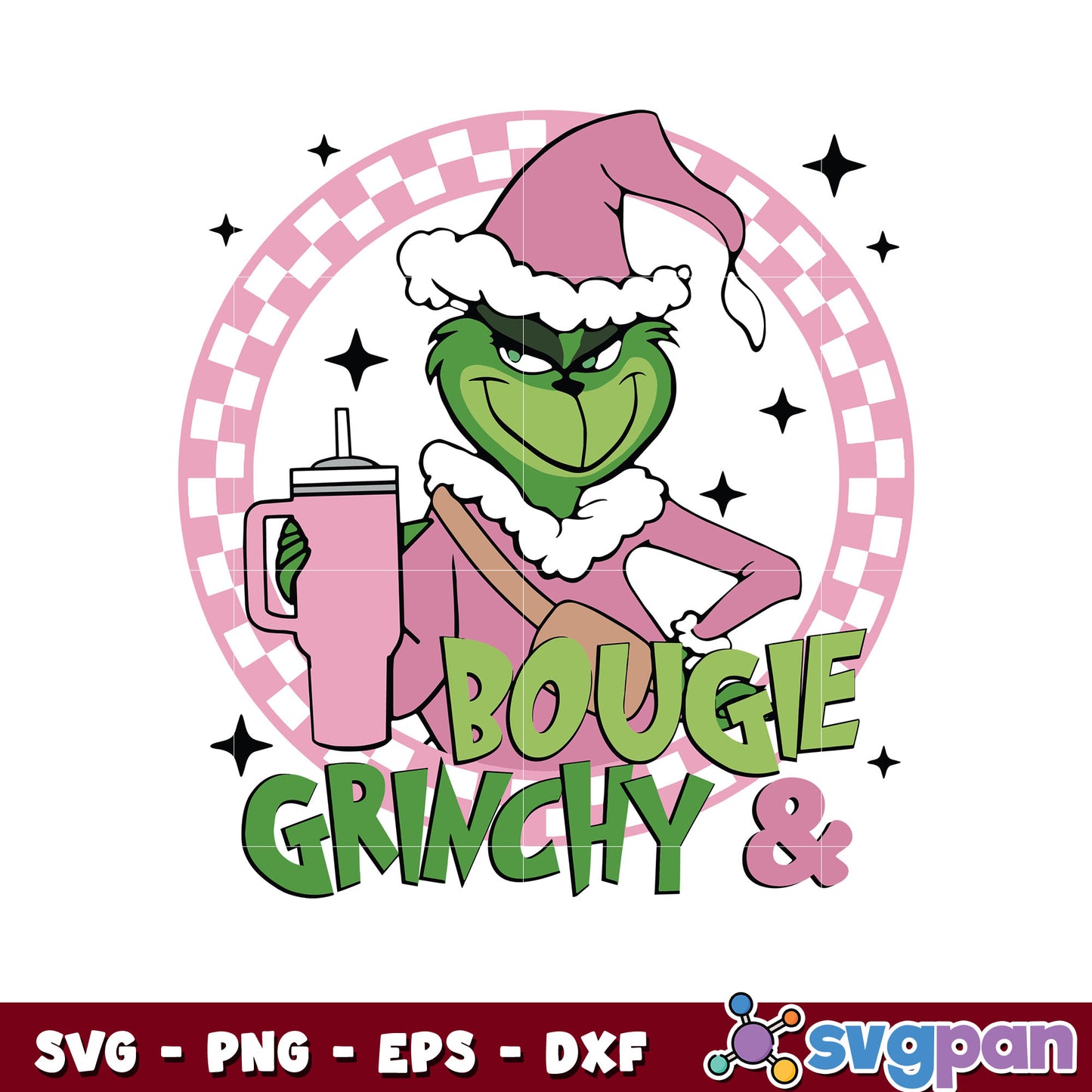 Pink bougie and grinchy christmas svg