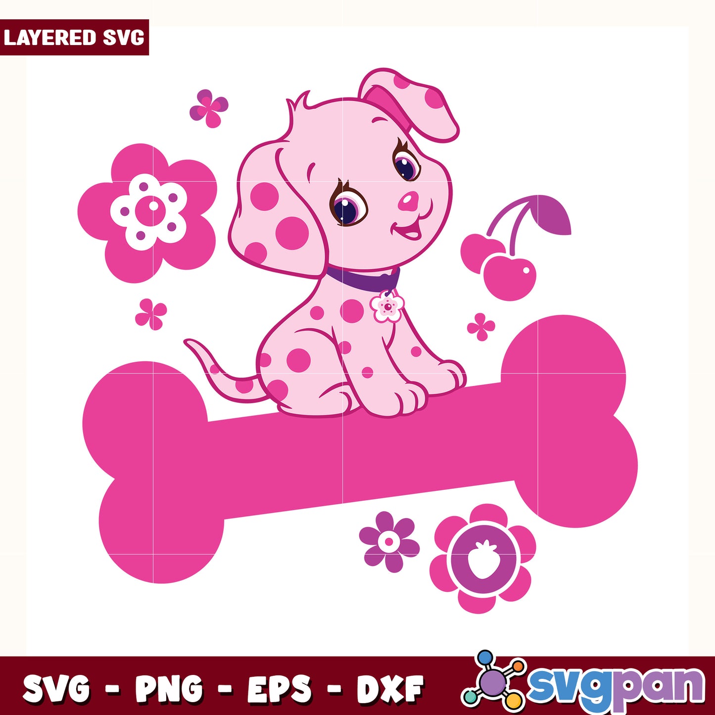 Pink dog and a bone svg, strawberry shortcake svg, sweety girl svg