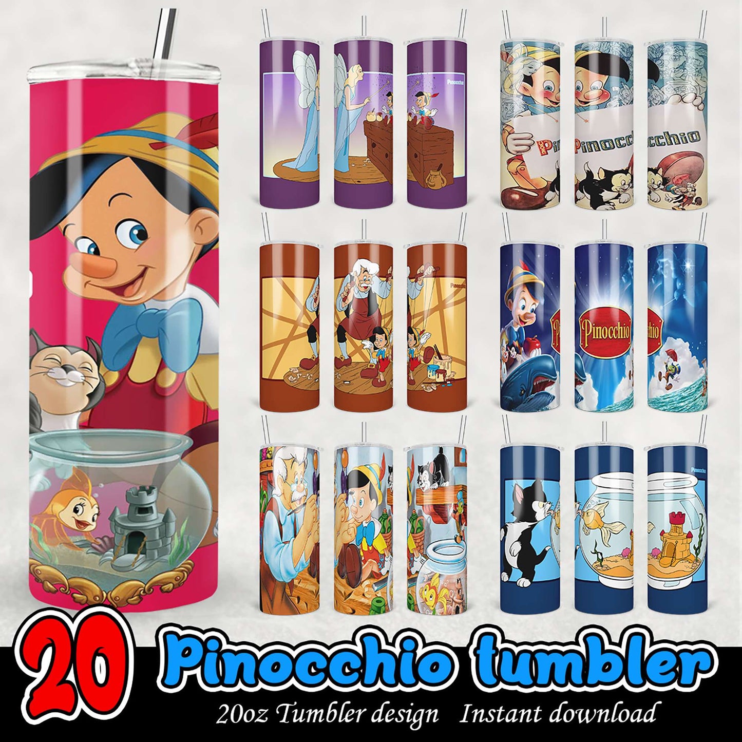 Pinocchio Tumbler Designs Bundle PNG