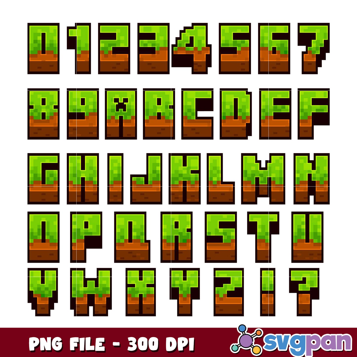 Pixel Art Alphabet & Numbers PNG Bundle