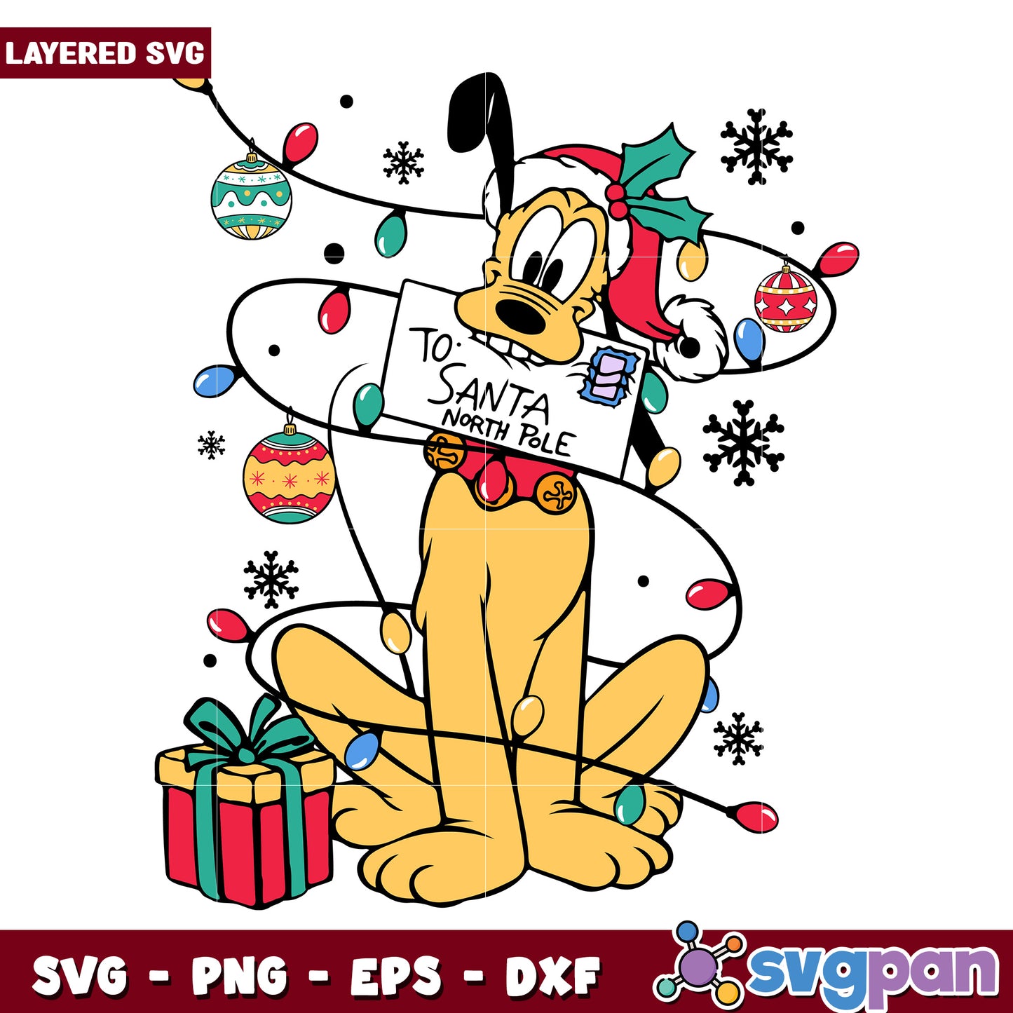 Pluto christmas svg, christmas lights svg, cartoon svg