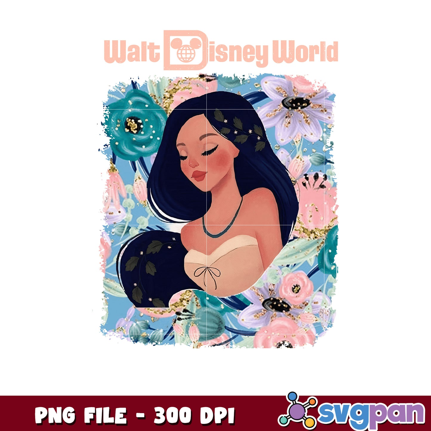 Pocahontas Disney World PNG Floral Sublimation