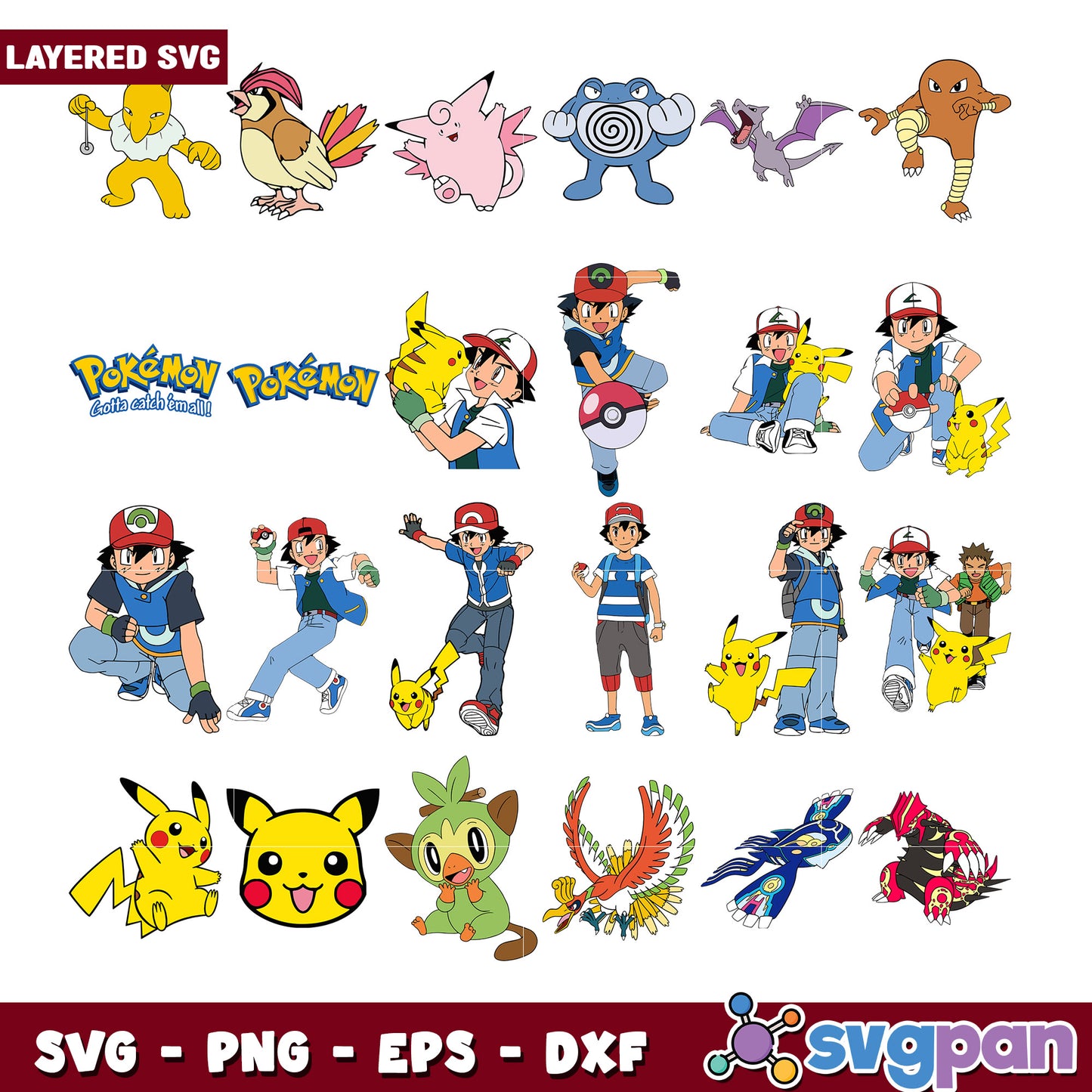 Pokemon Character Bundle SVG Files for Crafts
