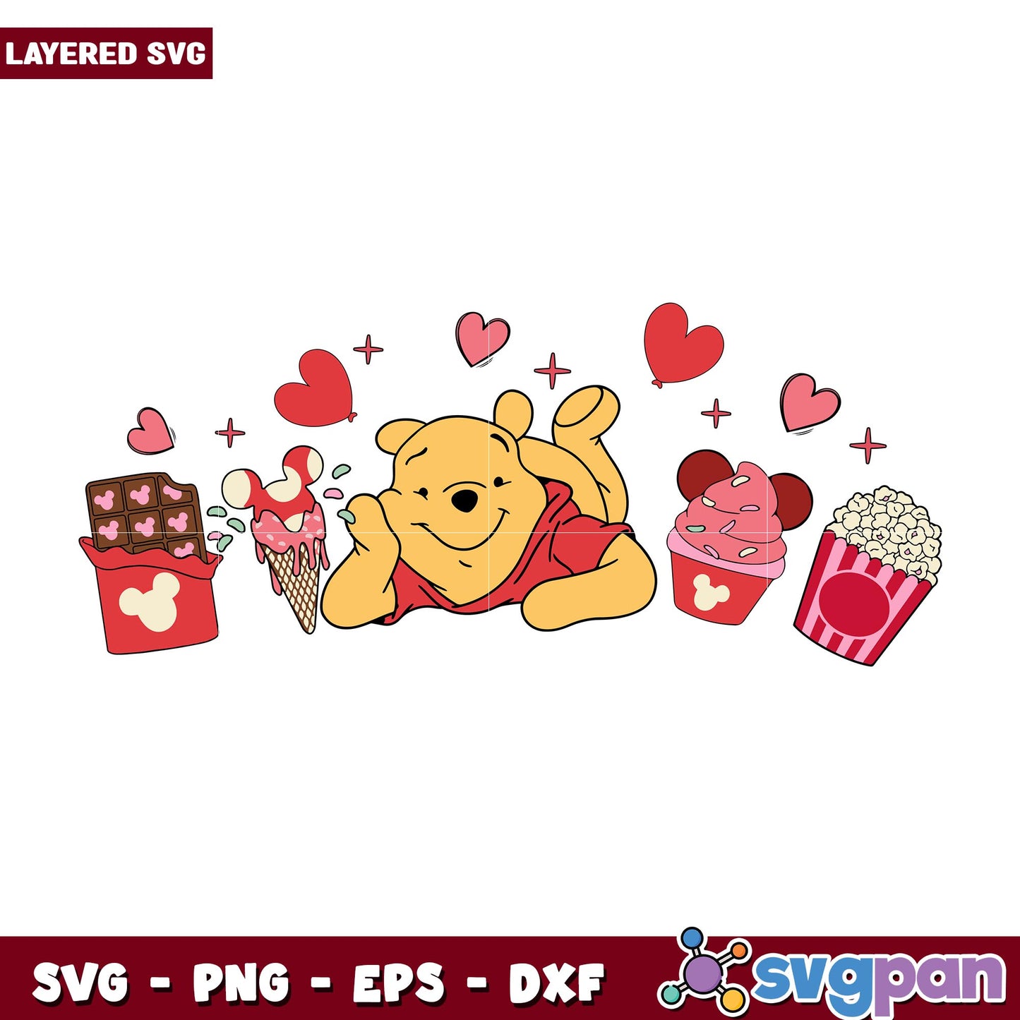 Pooh Valentine snacks svg, Winnie the pooh character svg, Digital Download