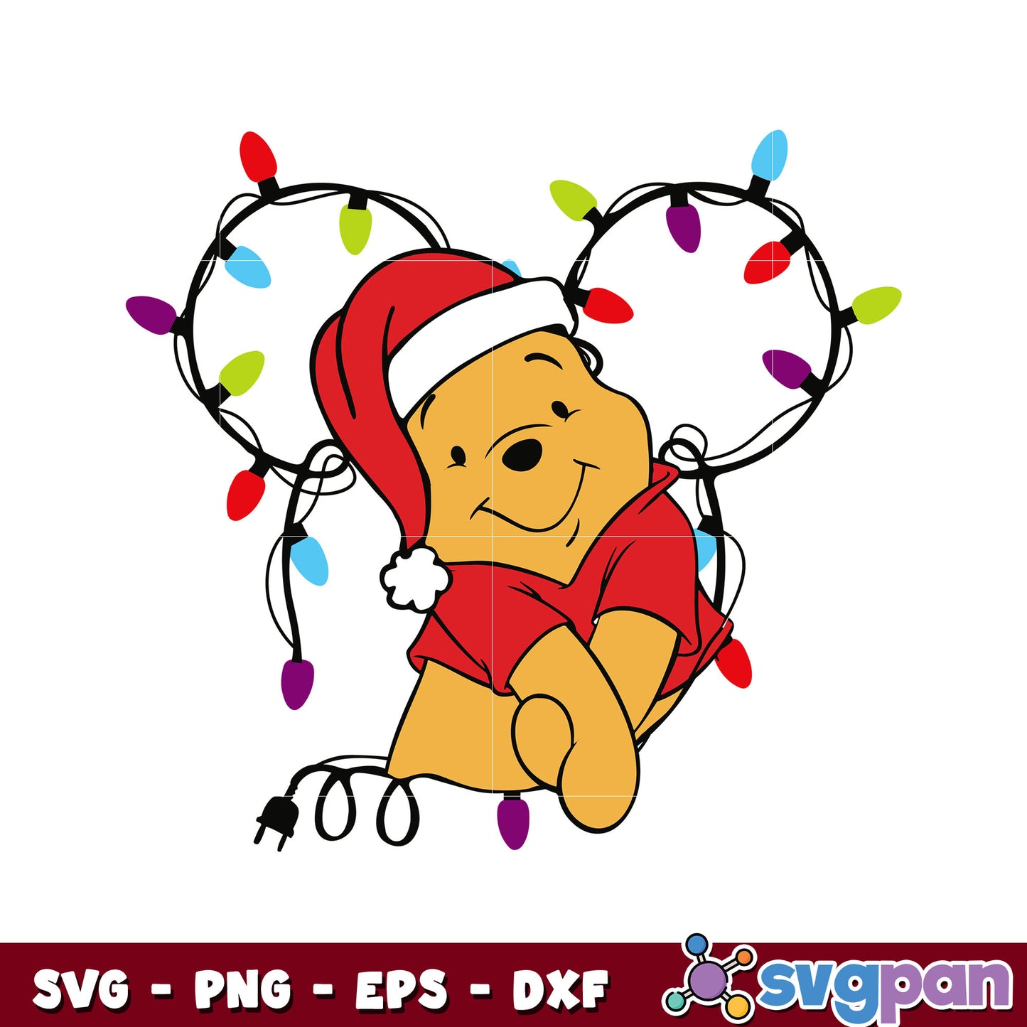 Pooh bear disney christmas lights design svg, mickey christmas svg