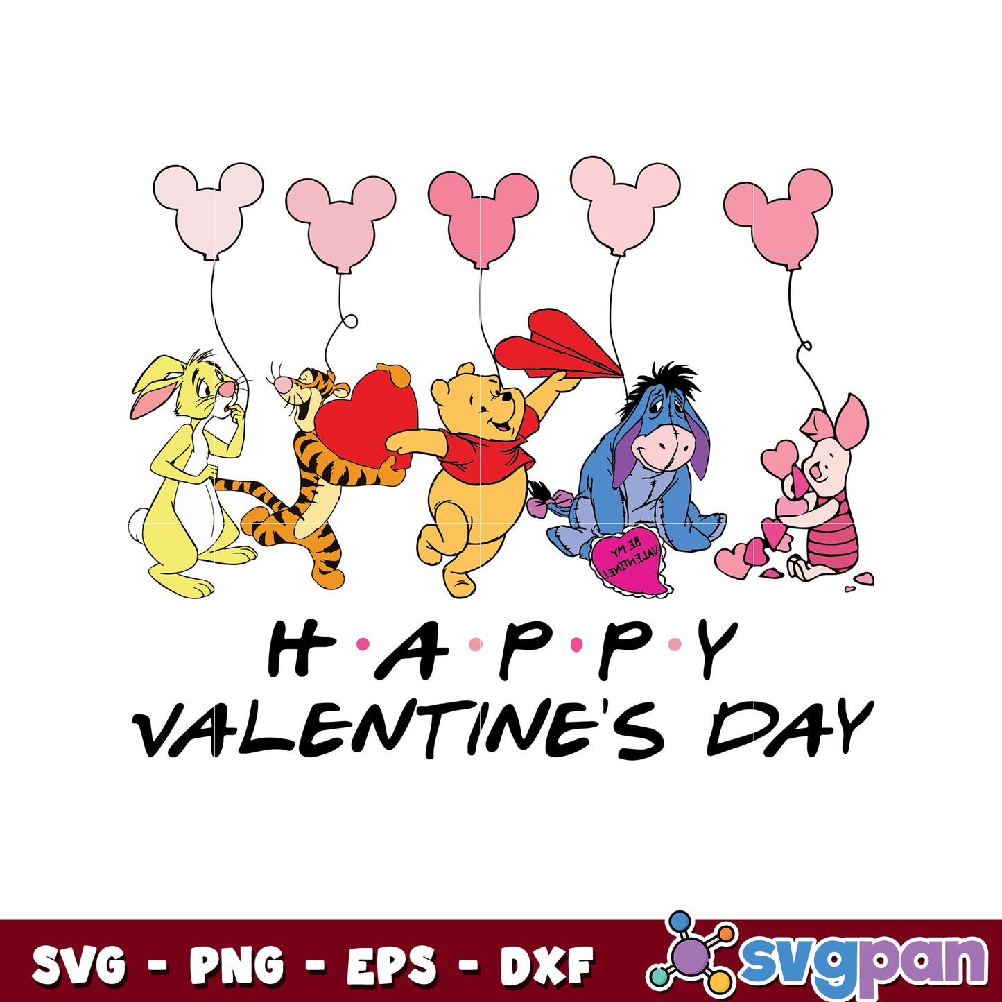 Pooh friends happy valentines day svg, winnie the pooh svg, pooh valentine svg