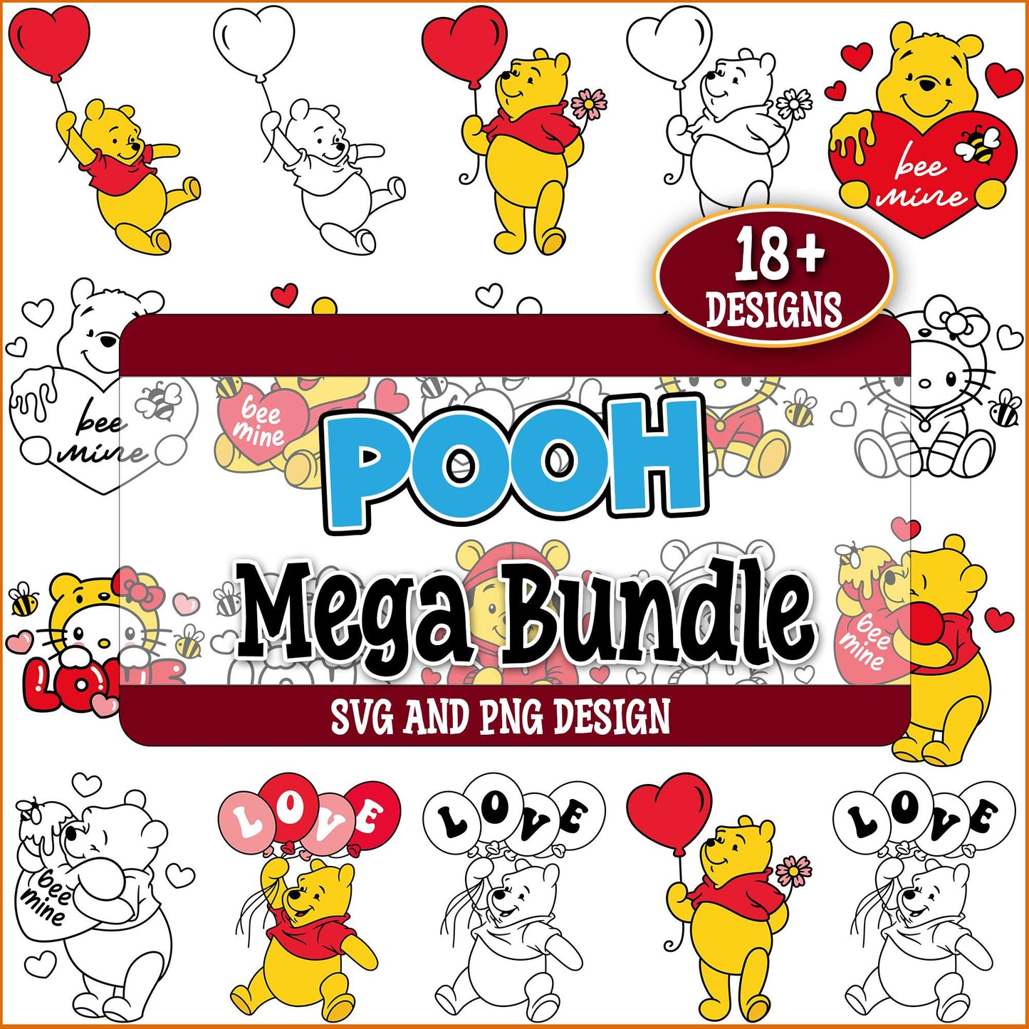 Pooh valentine svg bundle