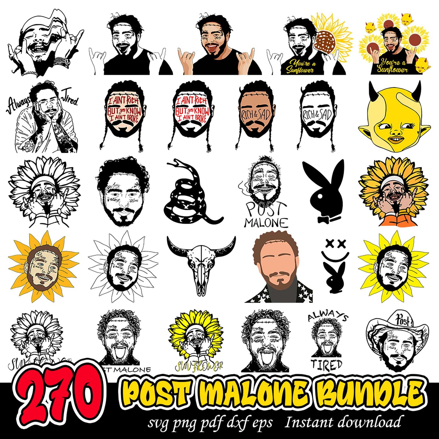 Post Malone SVG Bundle with 270 Unique Designs Download