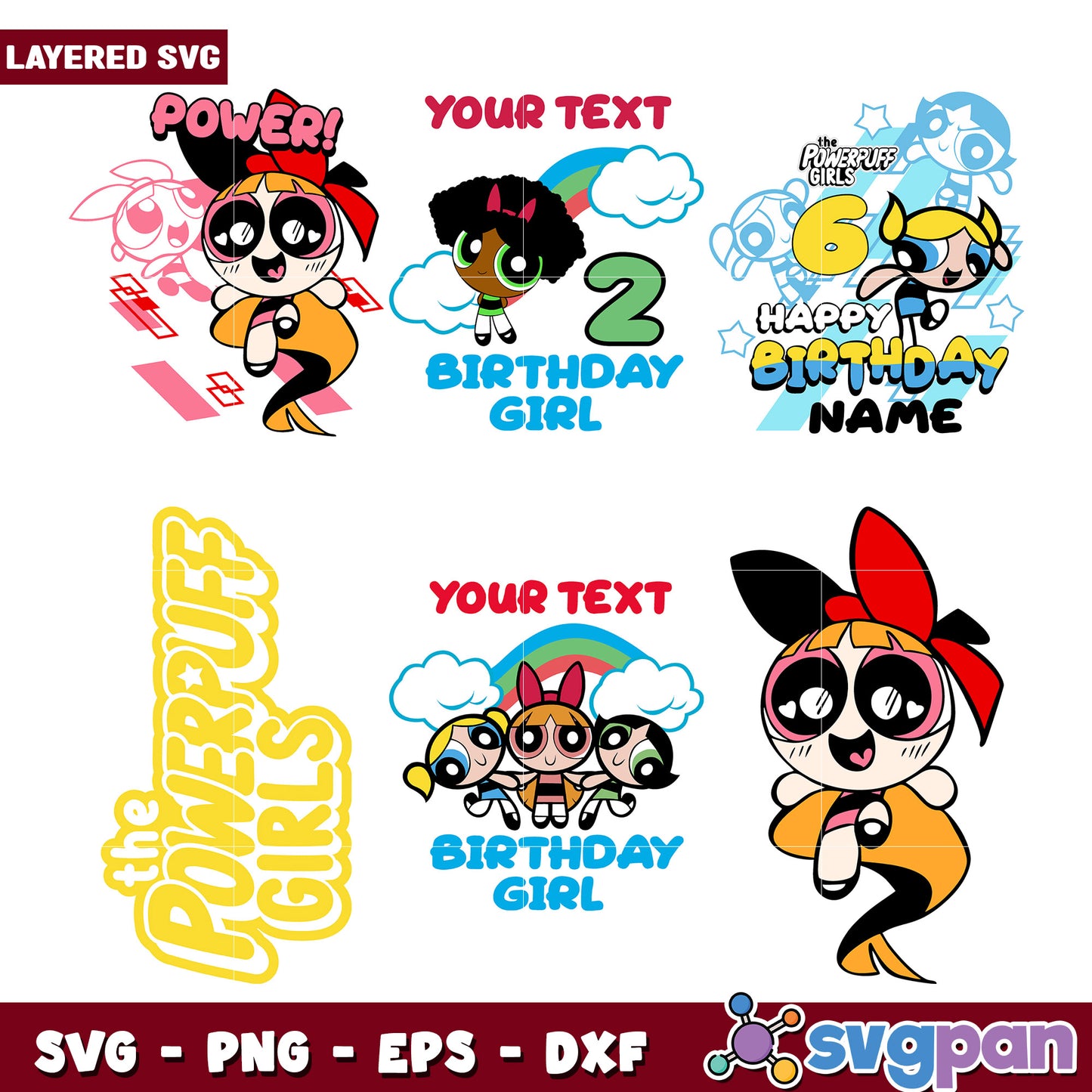 Powerpuff Girls Birthday Bundle SVG Designs Set