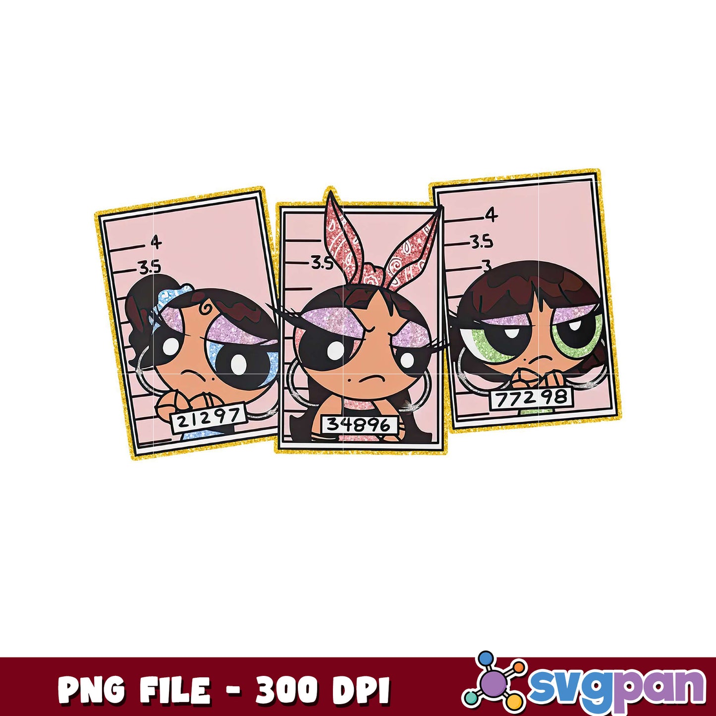 Powerpuff Girls Mugshots PNG File, Fun Cartoon Design 300 DPI