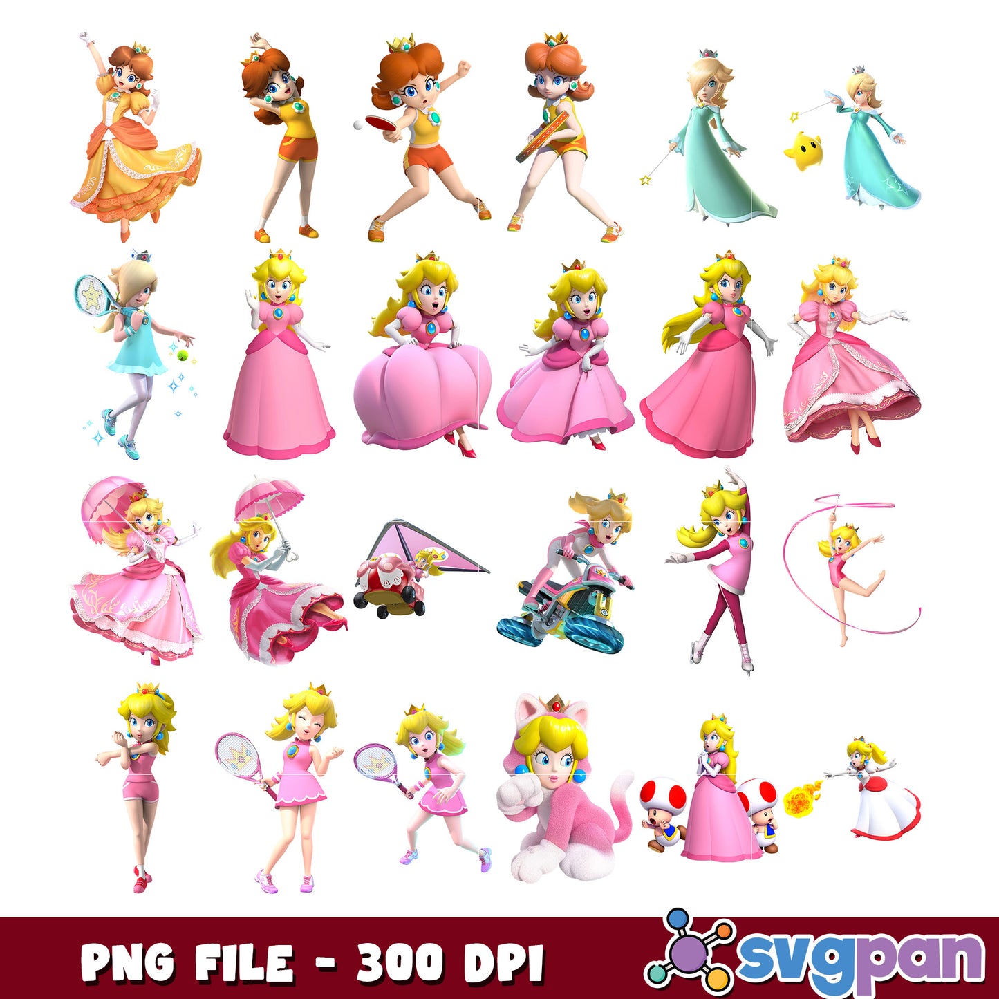 Princess Peach & Daisy PNG Bundle 300 DPI