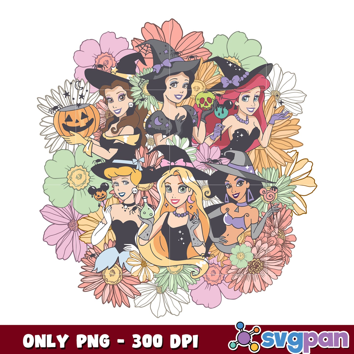 Princess halloween flower png, disney princess png, disney halloween png