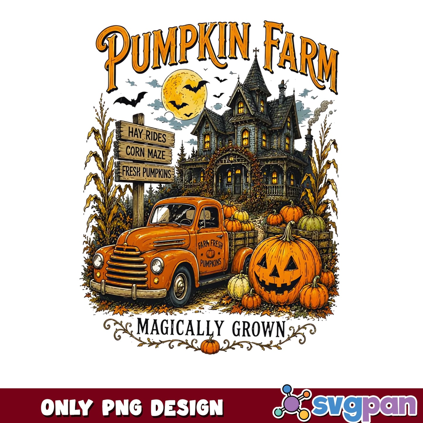 Pumpkin Farm Magically Grown PNG, Halloween Truck PNG, Fall PNG