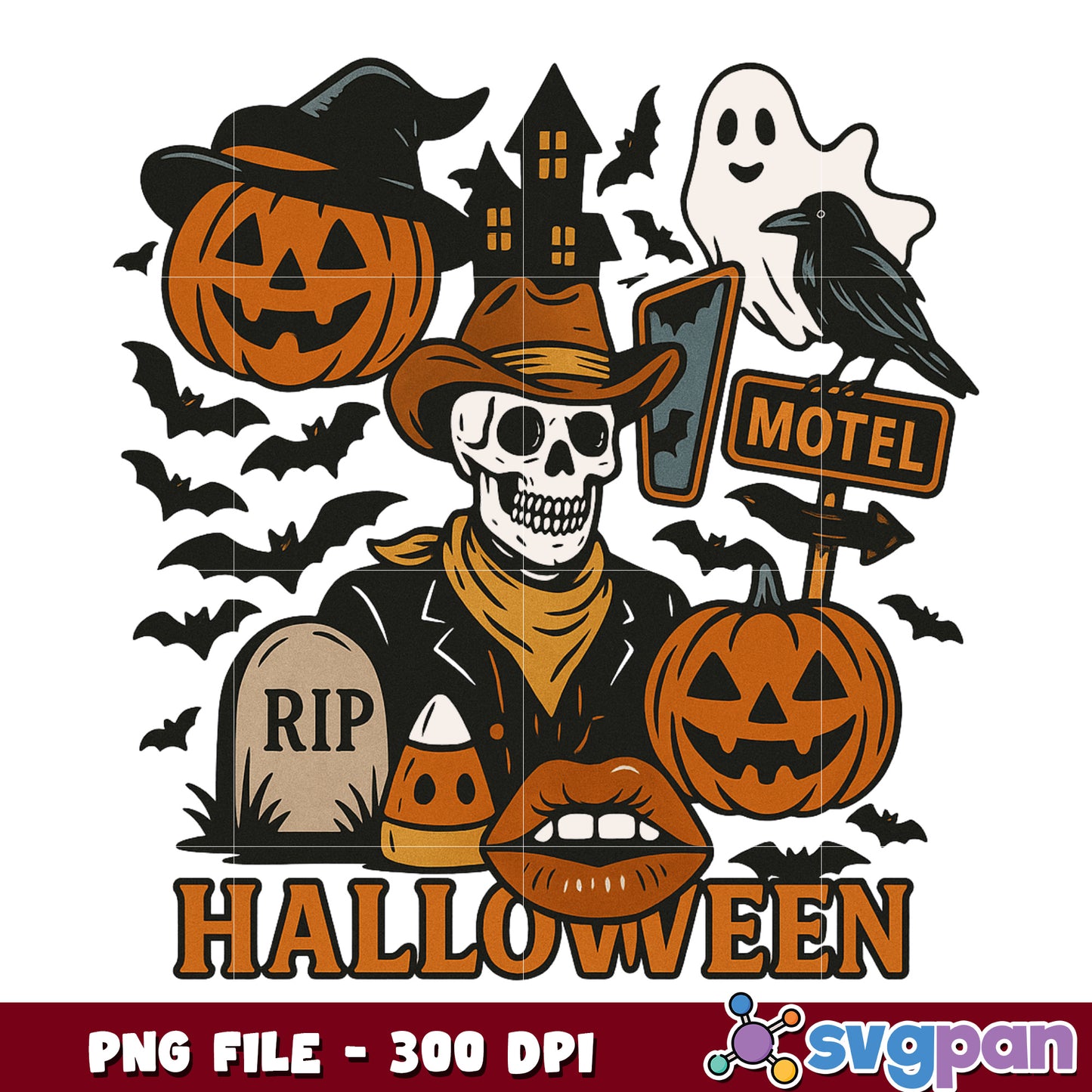 Pumpkin halloween motel png, halloween season png, spooky halloween png