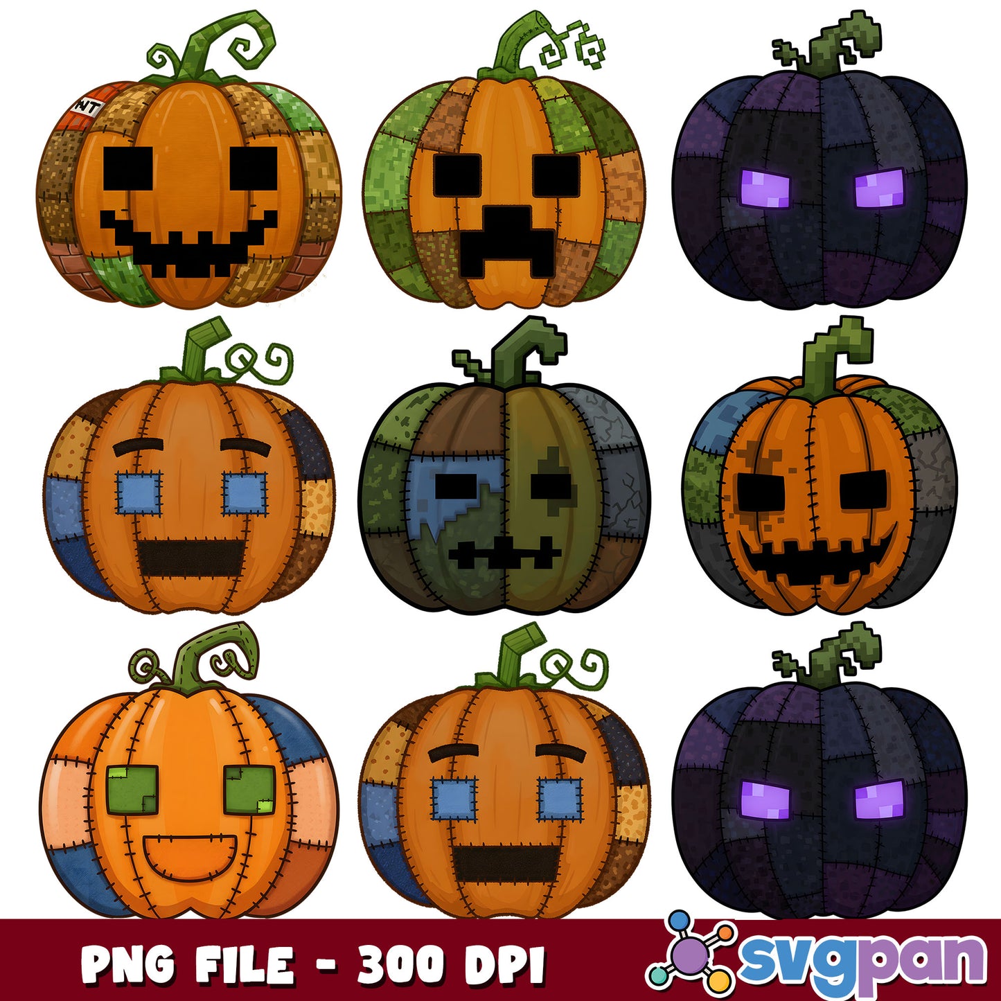 Pumpkin minecraft design png bundle