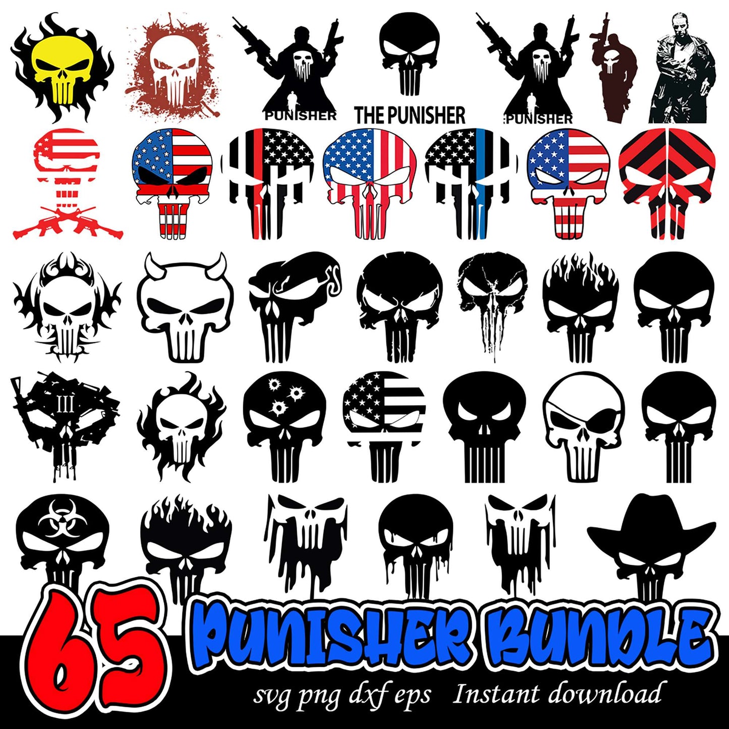 Punisher Skull SVG Bundle 65 Designs for Instant Download