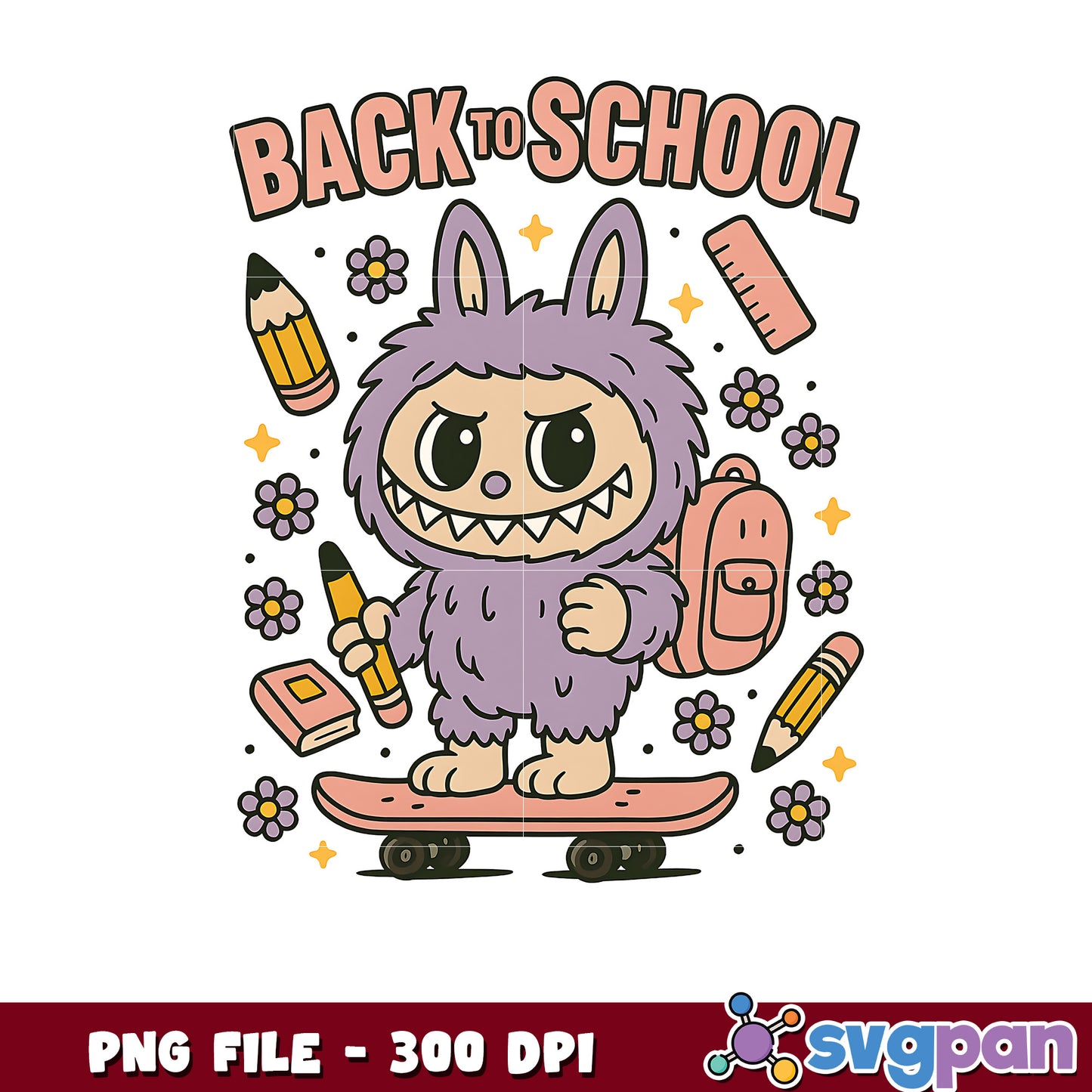 Purple Labubu back to school png