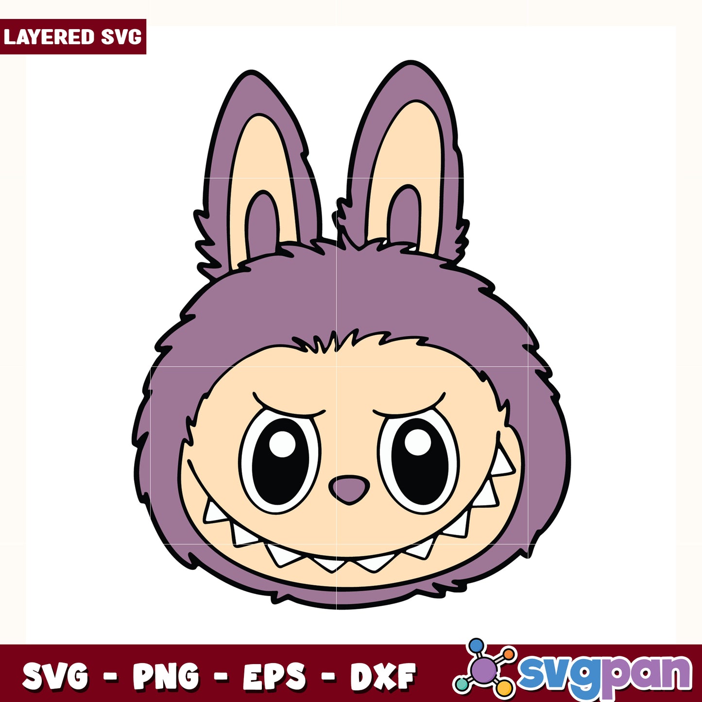 Purple labubu head design svg, cute labubu toys svg, labubu cartoon svg