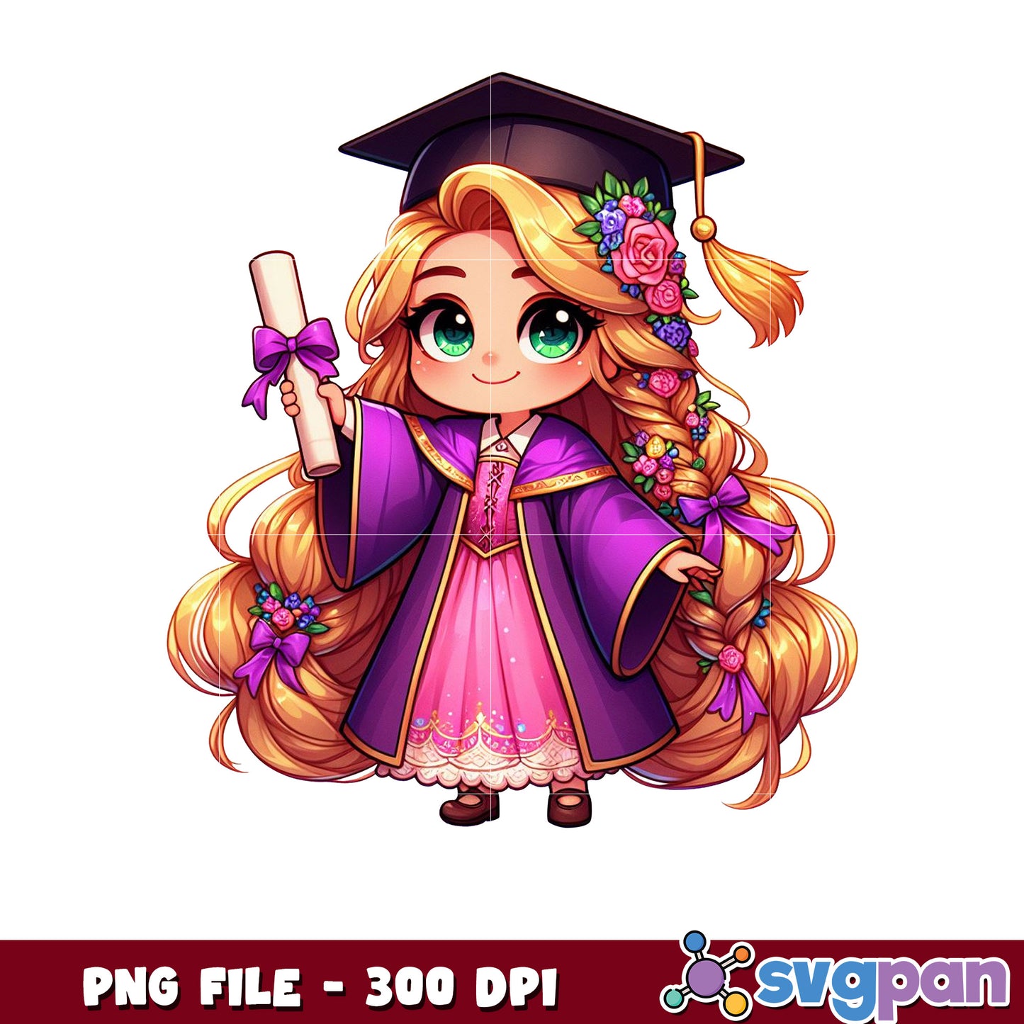 Rapunzel graduation png, rapunzel costume png, graduation cap png