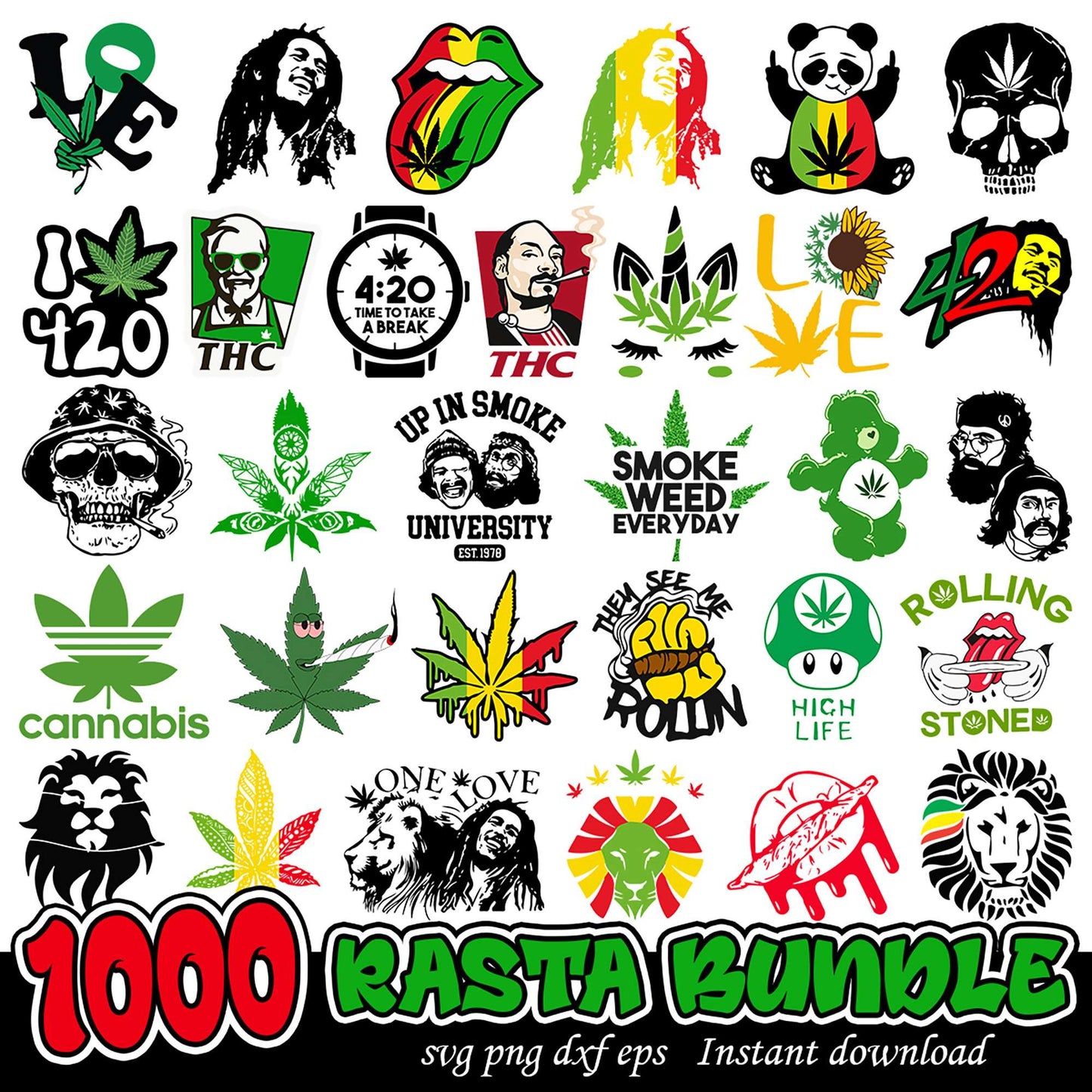 Rasta Bundle with 1000 Unique SVG Designs for Instant Download