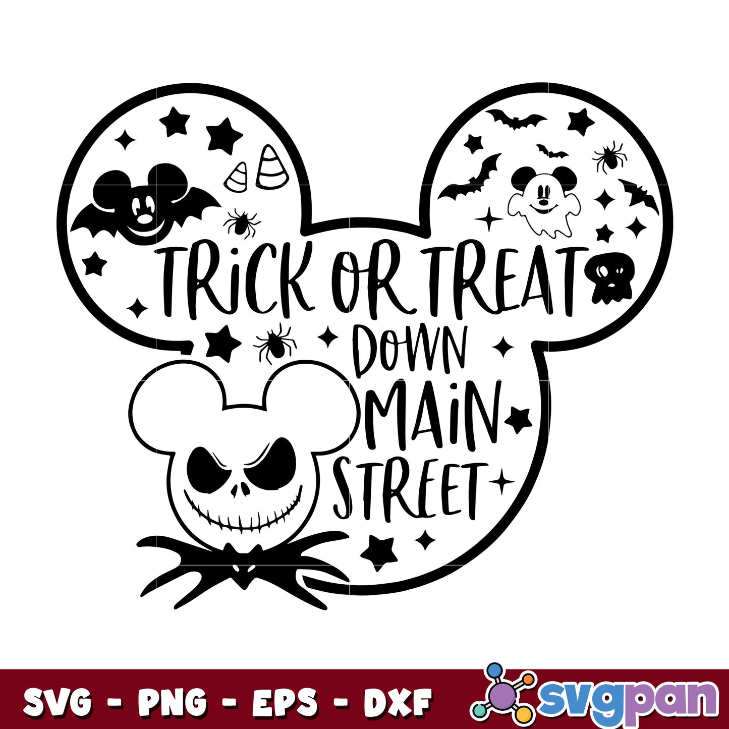 Read the full title Trick or treat down main street svg