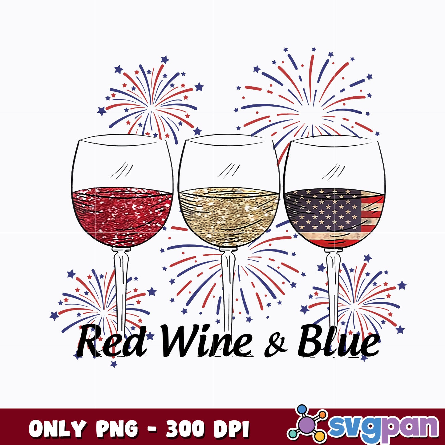Red Wine and Blue Png, 4th of July Png