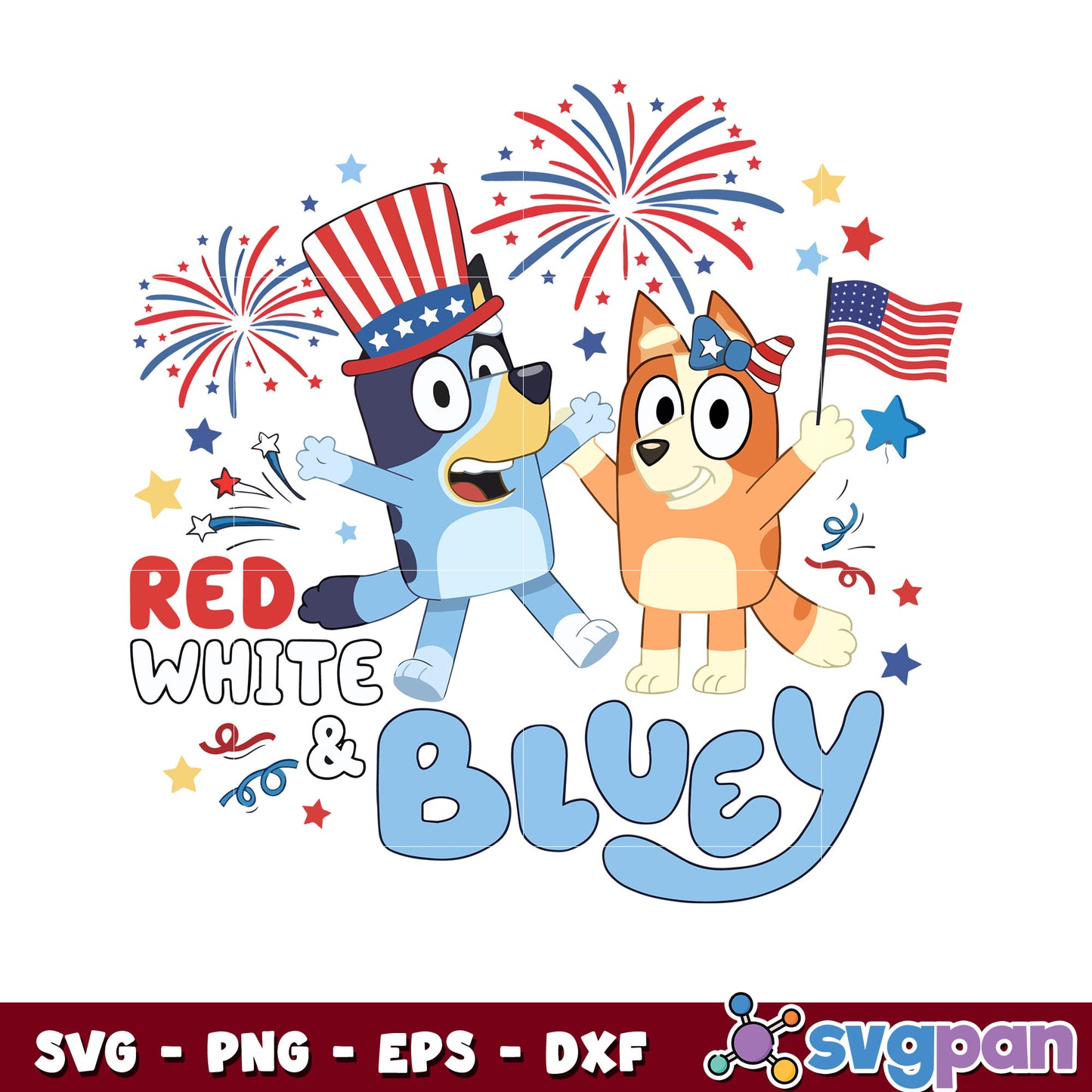 Red white and bluey design cartoon svg, bluey and bingo svg, bluey cartoon svg