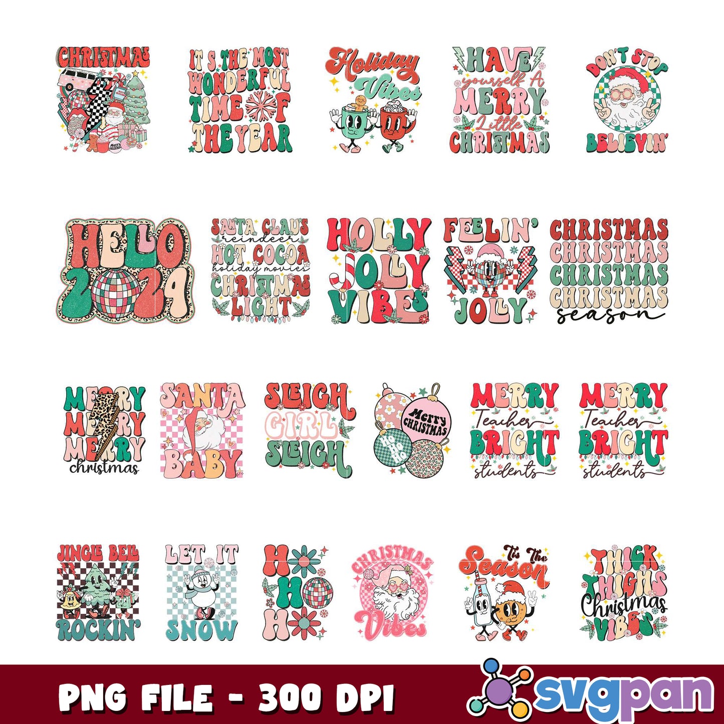 Retro Christmas PNG Bundle 300 DPI