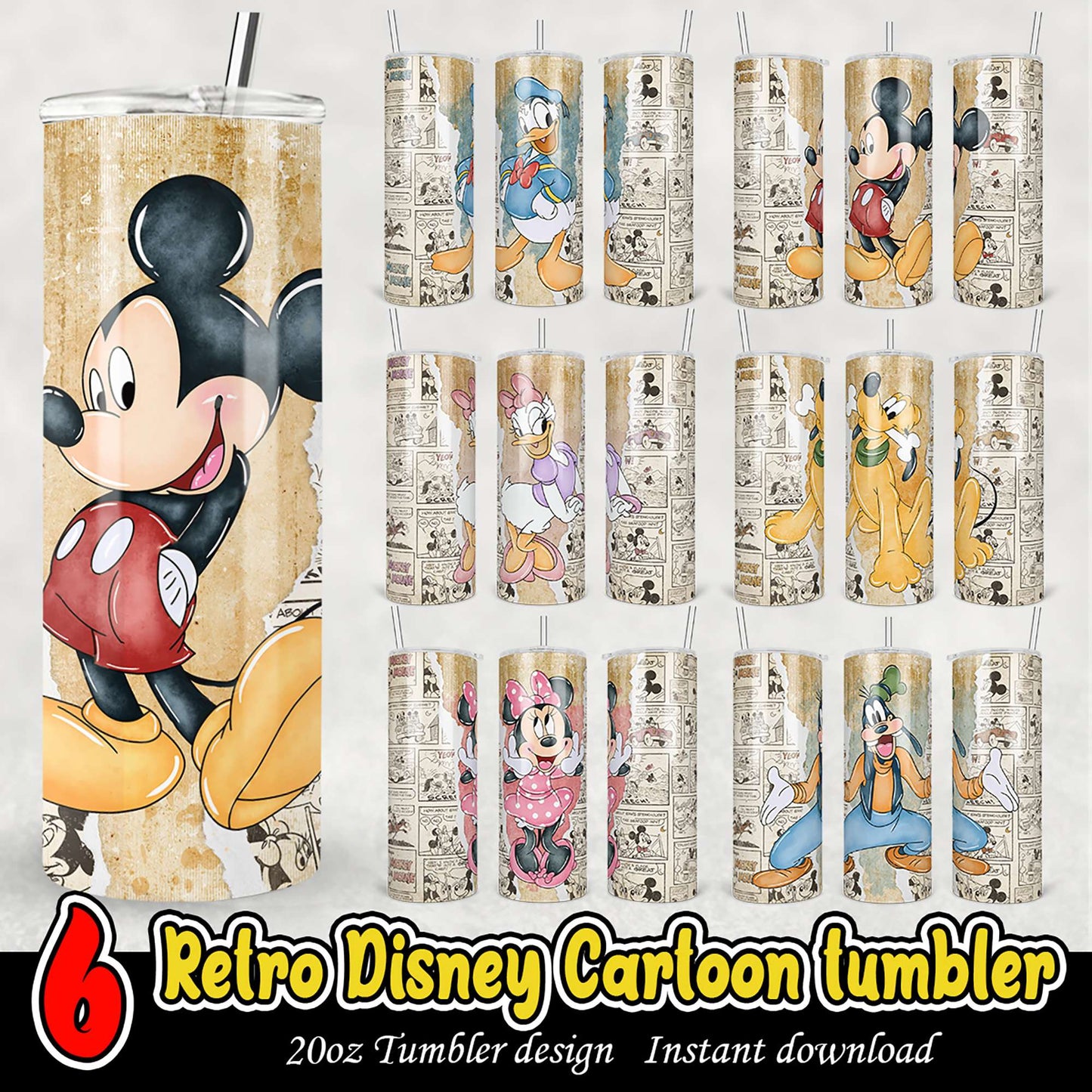 Retro Disney Cartoon Tumbler PNG Bundle