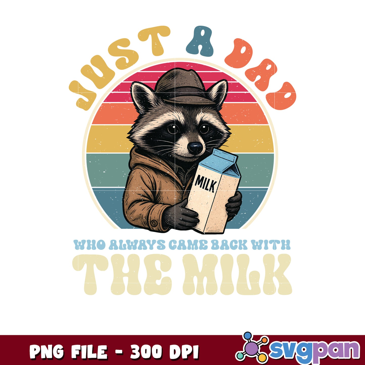 Retro Raccoon Dad Milk PNG Design 300 DPI