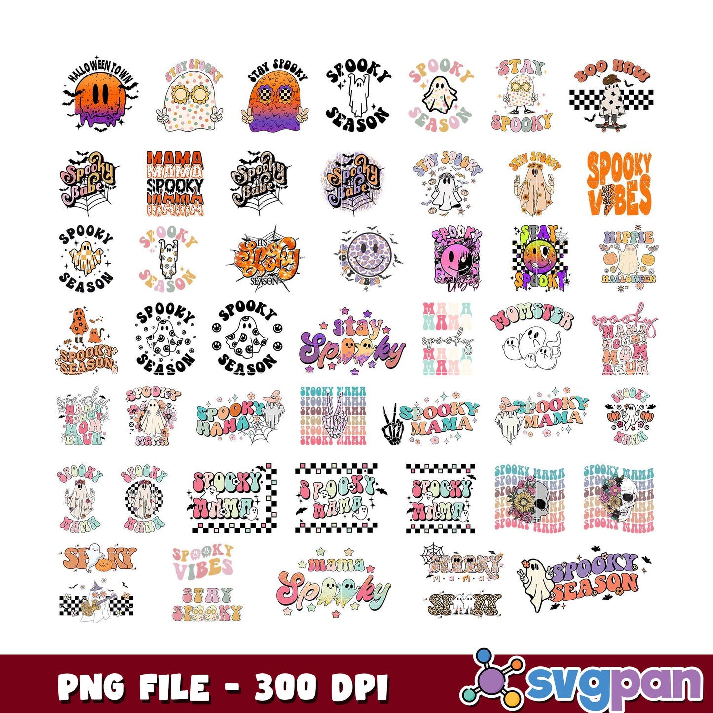 Retro Spooky Season Ghost PNG Bundle