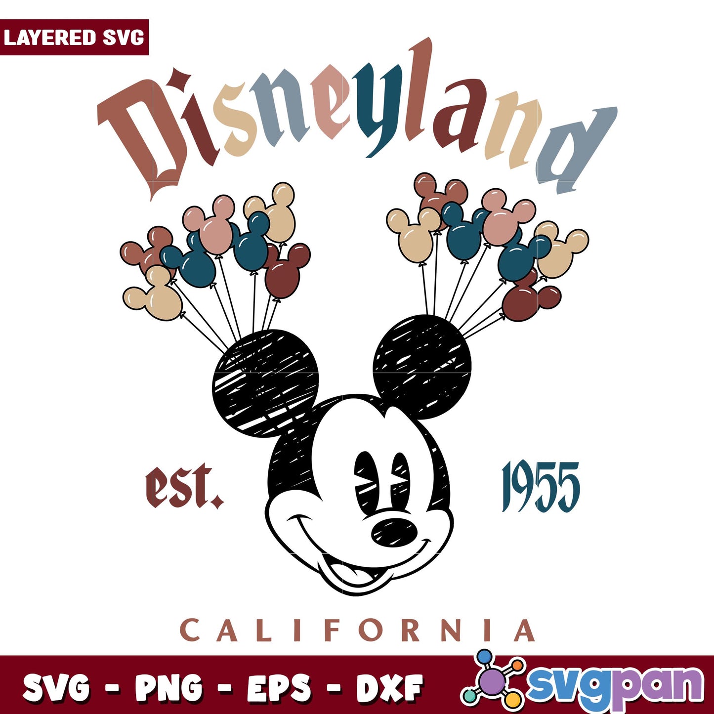 Retro Disneyland Est 1955 California svg, Disney characters svg, Digital Download