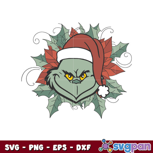Retro santa grinch and leaves svg