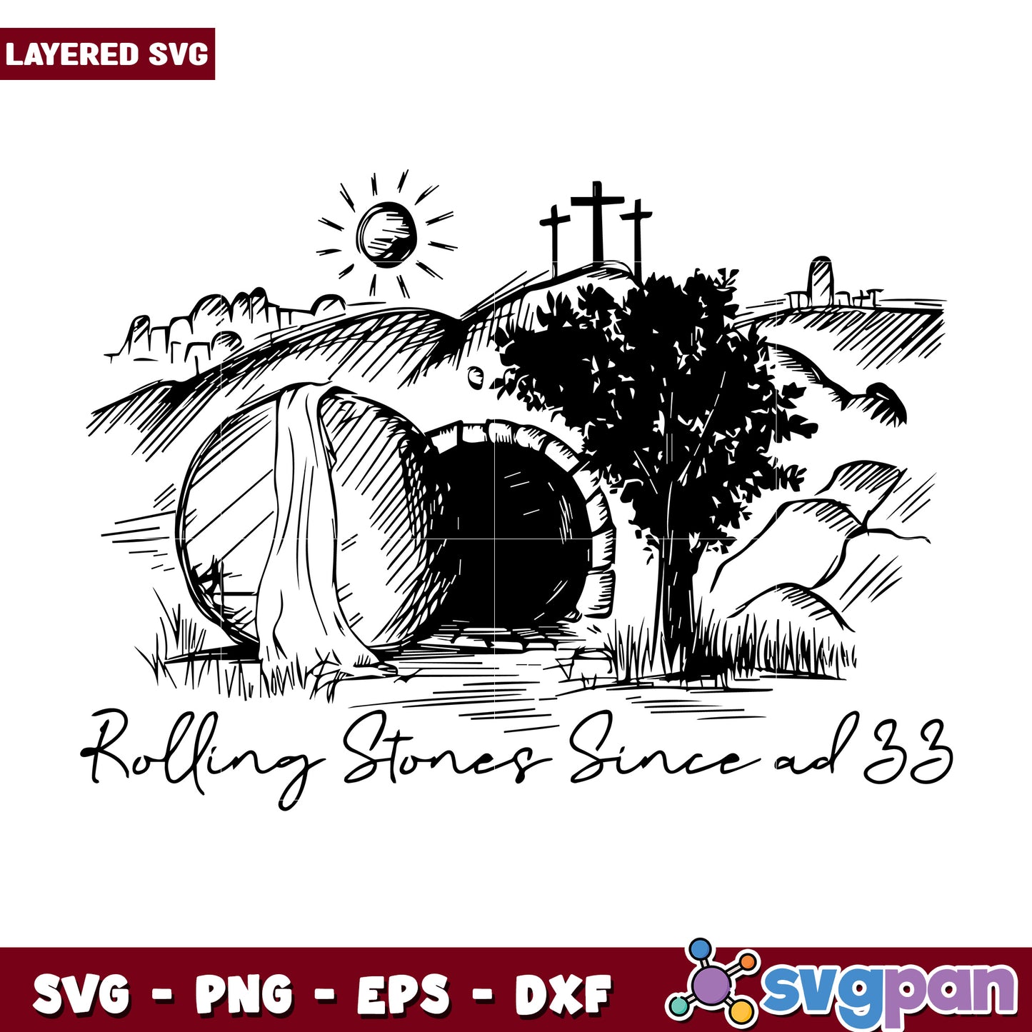 Rolling stone since ad 33 design svg, rolling stones svg, he is risen svg