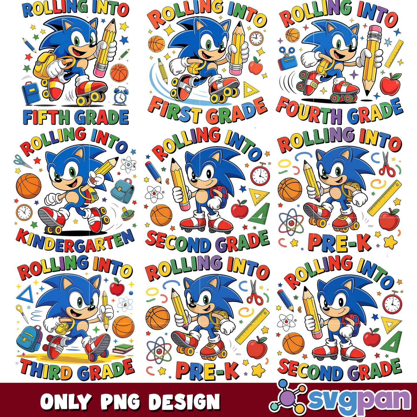 Rollin into grades sonic png bundle