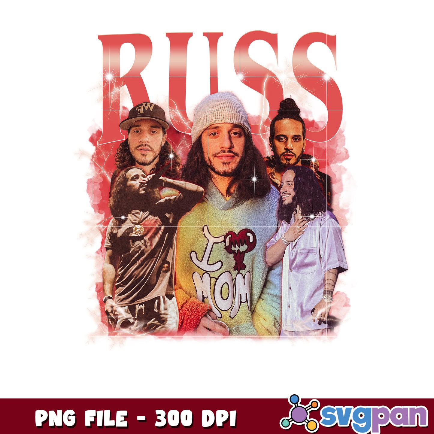 Russ rapper emotions design png, hip hop artist png, music merch png