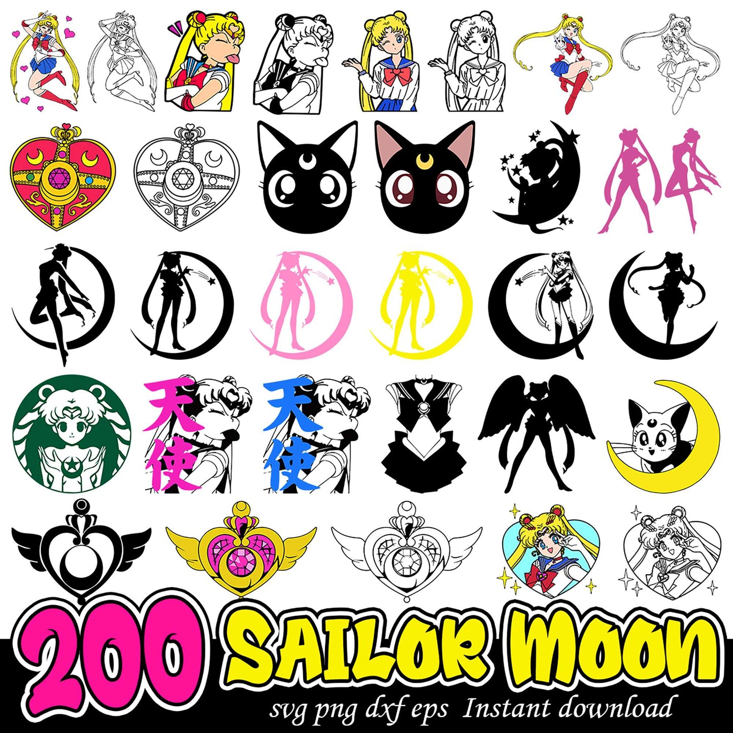 Sailor Moon SVG Bundle 200 Designs for Instant Download