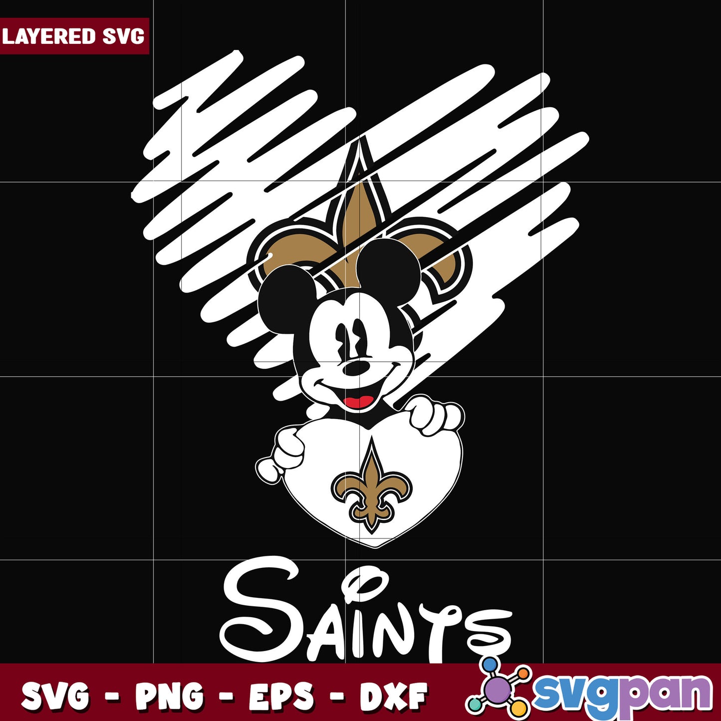 Saints mickey heart svg, super bowl 2025 svg, nfl new orleans saints svg