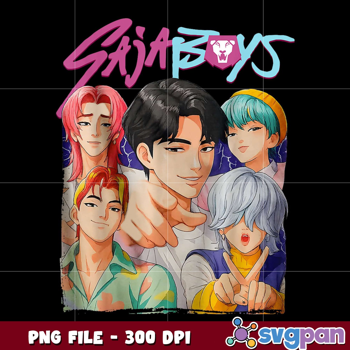 Saja boys clipart png, kpop art png, cartoon characters png