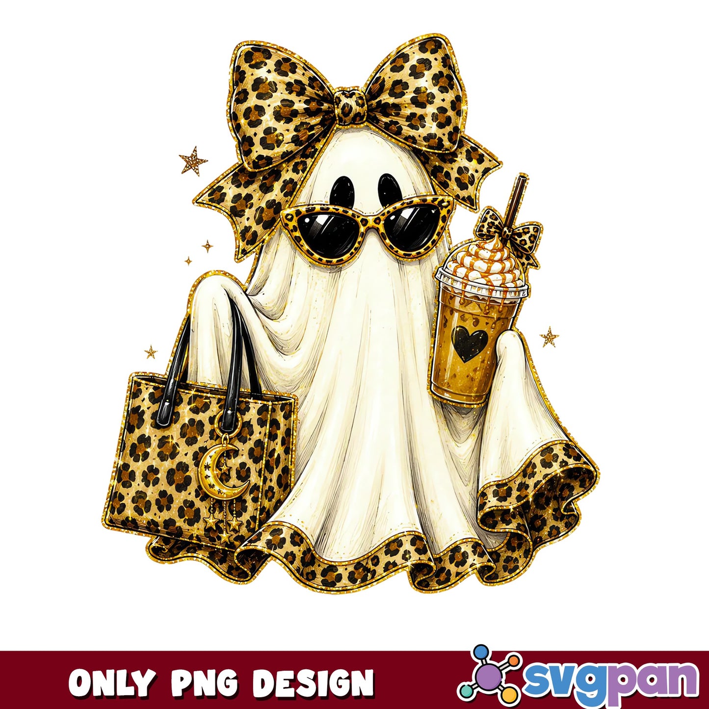 Sassy Ghost Leopard Print PNG, Halloween Ghost Coffee PNG, Boujee Ghost PNG
