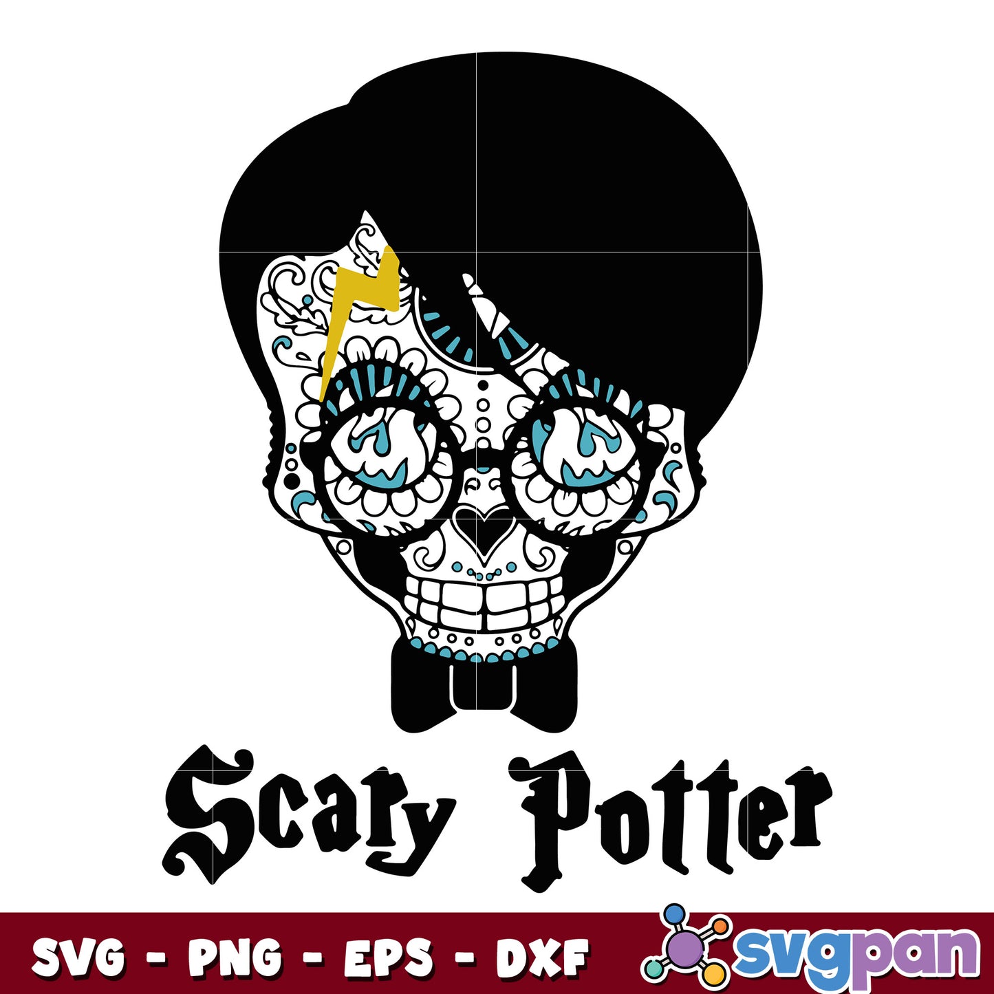 Scary Potter Sugar Skull Wizard Halloween svg