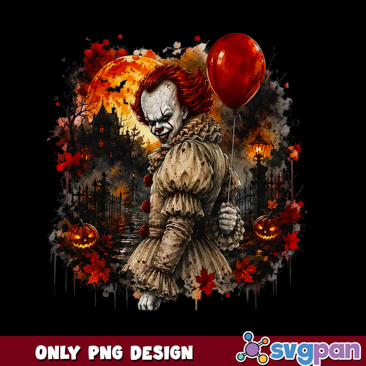 Scary Clown Halloween PNG, Pennywise Red Balloon PNG, Horror Movie PNG